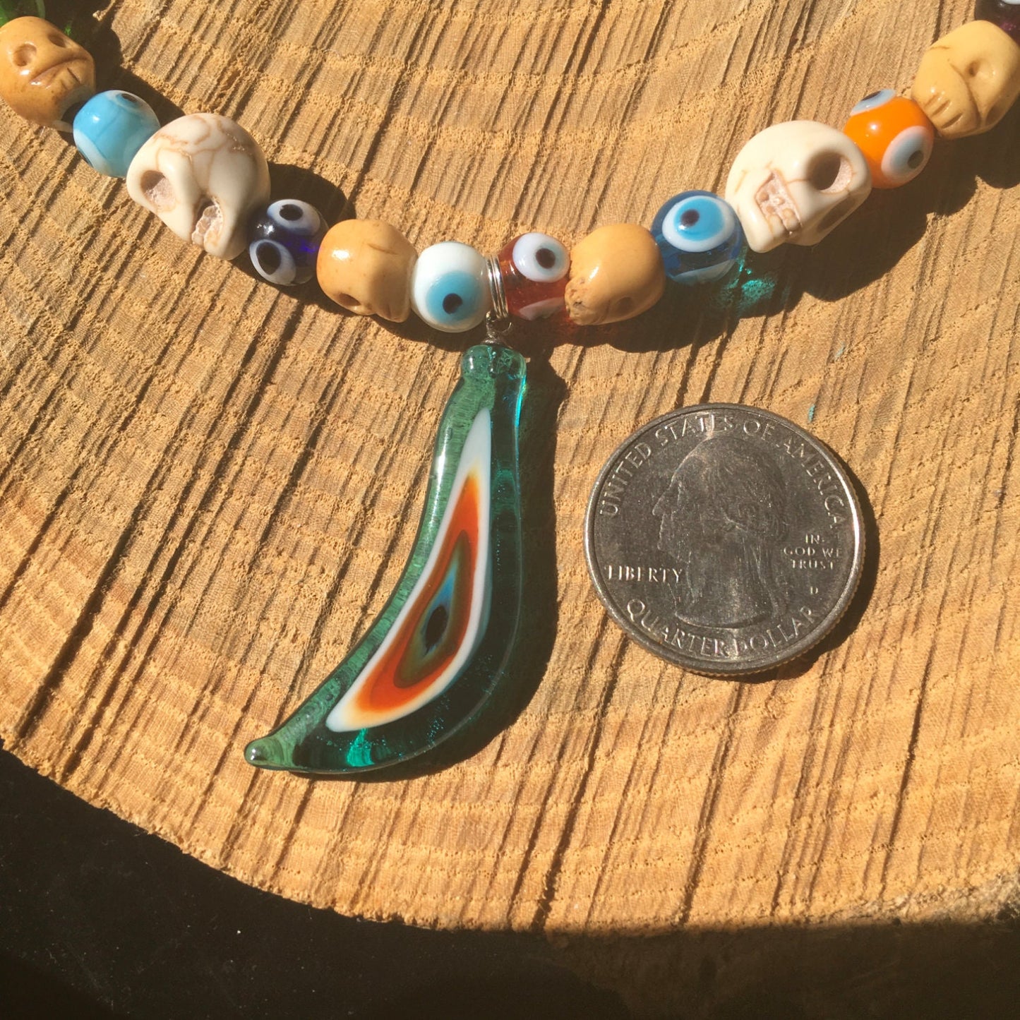 necklace "Seeing Through the Veil" Murano Glass Evil Eye pendant, Skulls, Evil Eye beads, Gift idea, Gender Neutral jewelry, Reiki, Samhain