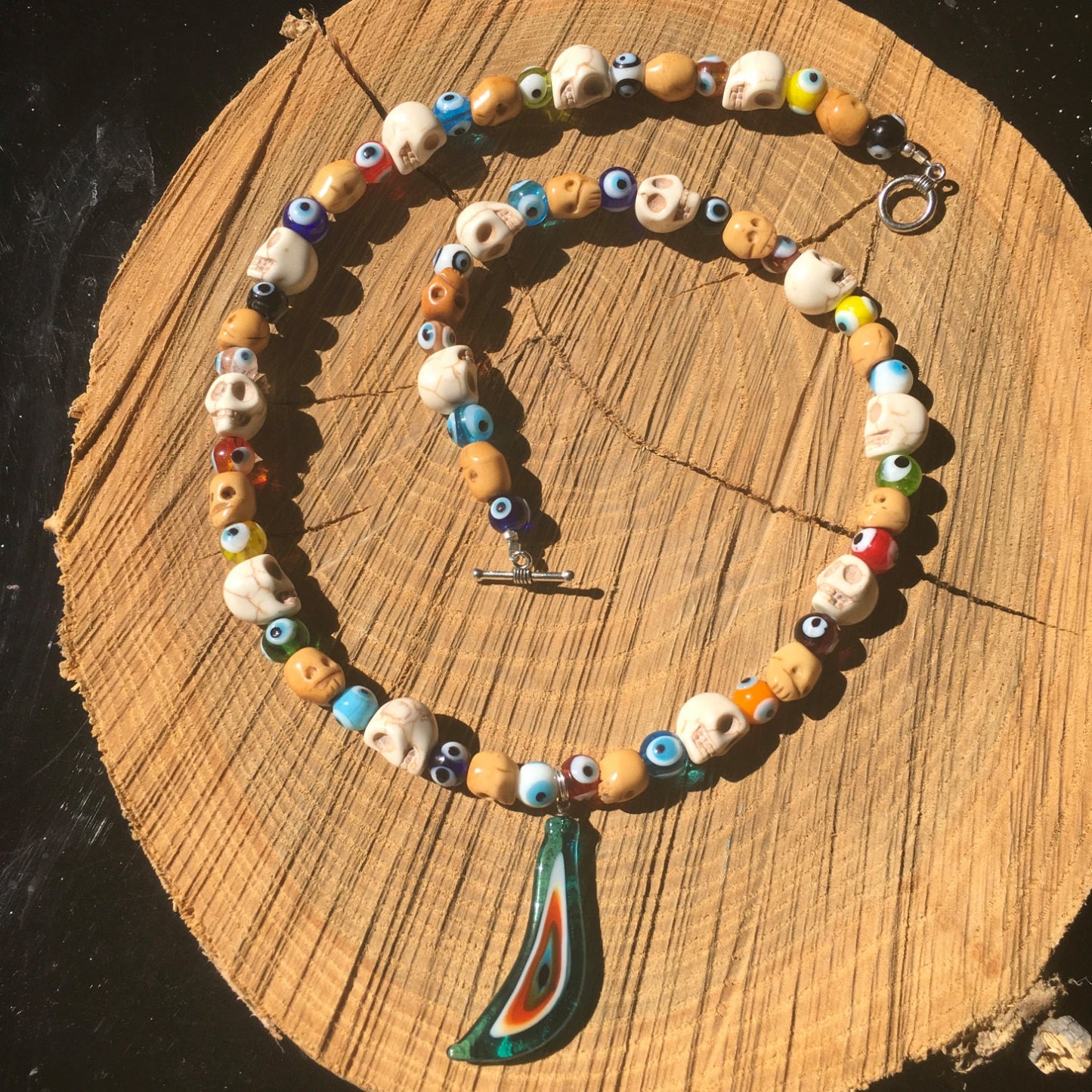 necklace "Seeing Through the Veil" Murano Glass Evil Eye pendant, Skulls, Evil Eye beads, Gift idea, Gender Neutral jewelry, Reiki, Samhain
