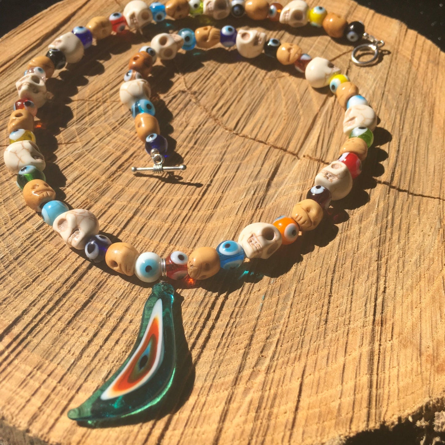 necklace "Seeing Through the Veil" Murano Glass Evil Eye pendant, Skulls, Evil Eye beads, Gift idea, Gender Neutral jewelry, Reiki, Samhain