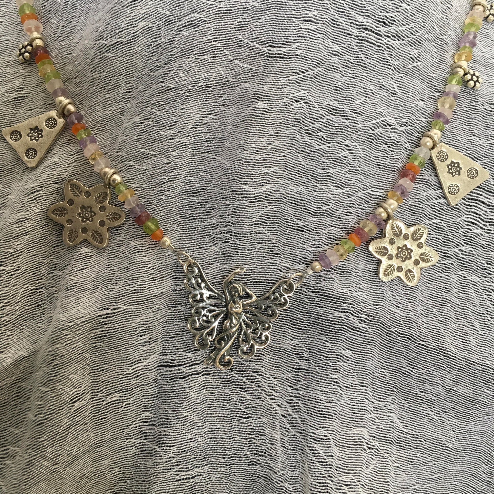 necklace "Broom Fairy" sterling Fairy pendant, Hill Tribe Silver charms, Fairy jewelry, Gift Idea, Midsummer's Night Dream, Fae jewelry