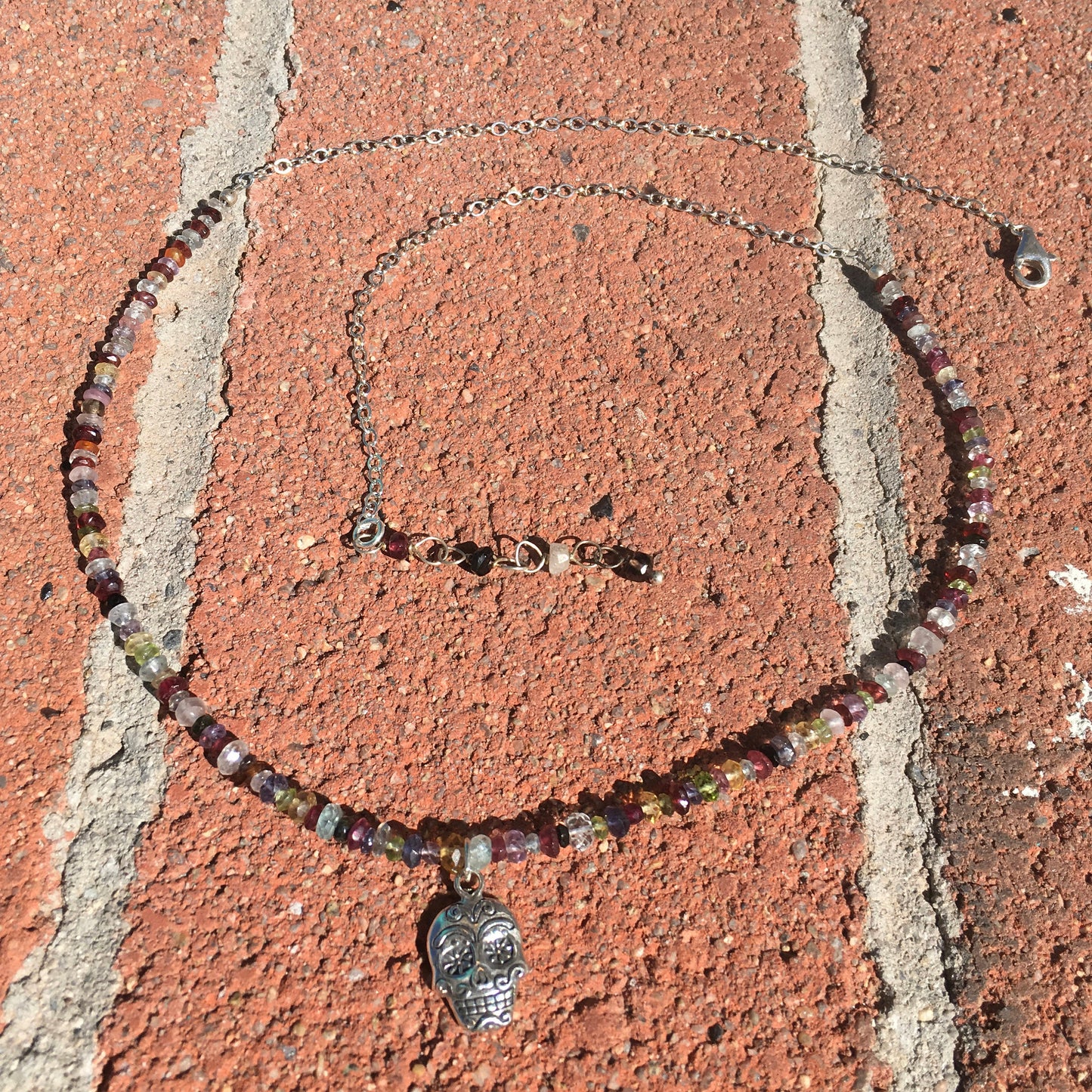 necklace "Sugar Skull" Sterling Sugar Skull, Semi-precious stones, Day of the Dead, Gift Idea, Gender Neutral, Samhain, Reiki, Halloween