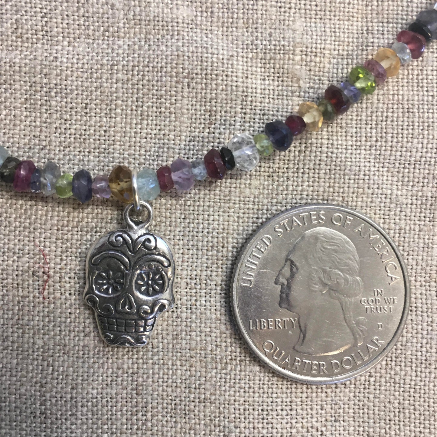 necklace "Sugar Skull" Sterling Sugar Skull, Semi-precious stones, Day of the Dead, Gift Idea, Gender Neutral, Samhain, Reiki, Halloween