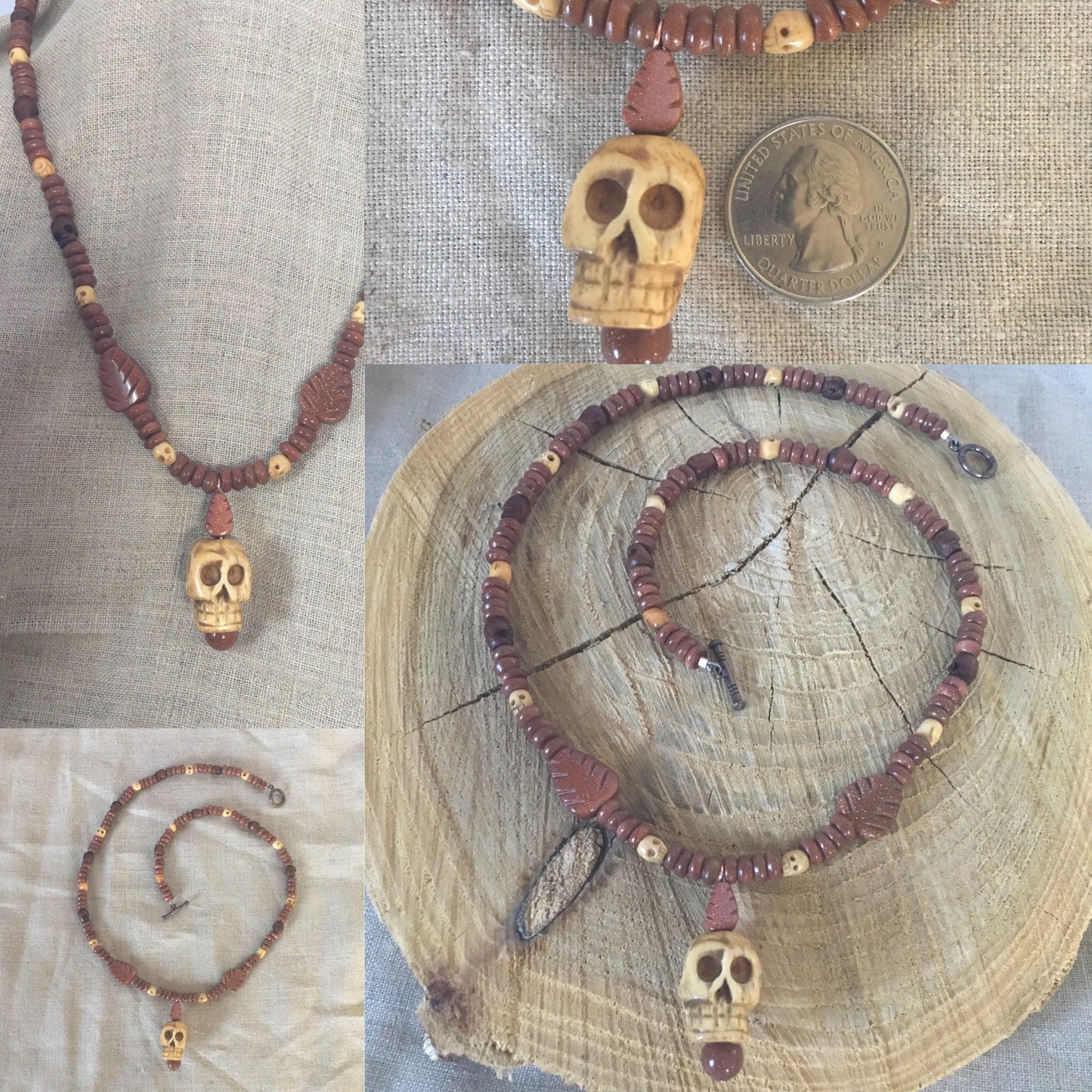 necklace "Baba Yaga's Flame" Skull pendant, Goldstone, Underworld jewelry, Samhain, Halloween, Ancestor work, Reiki charged, Carved Skulls