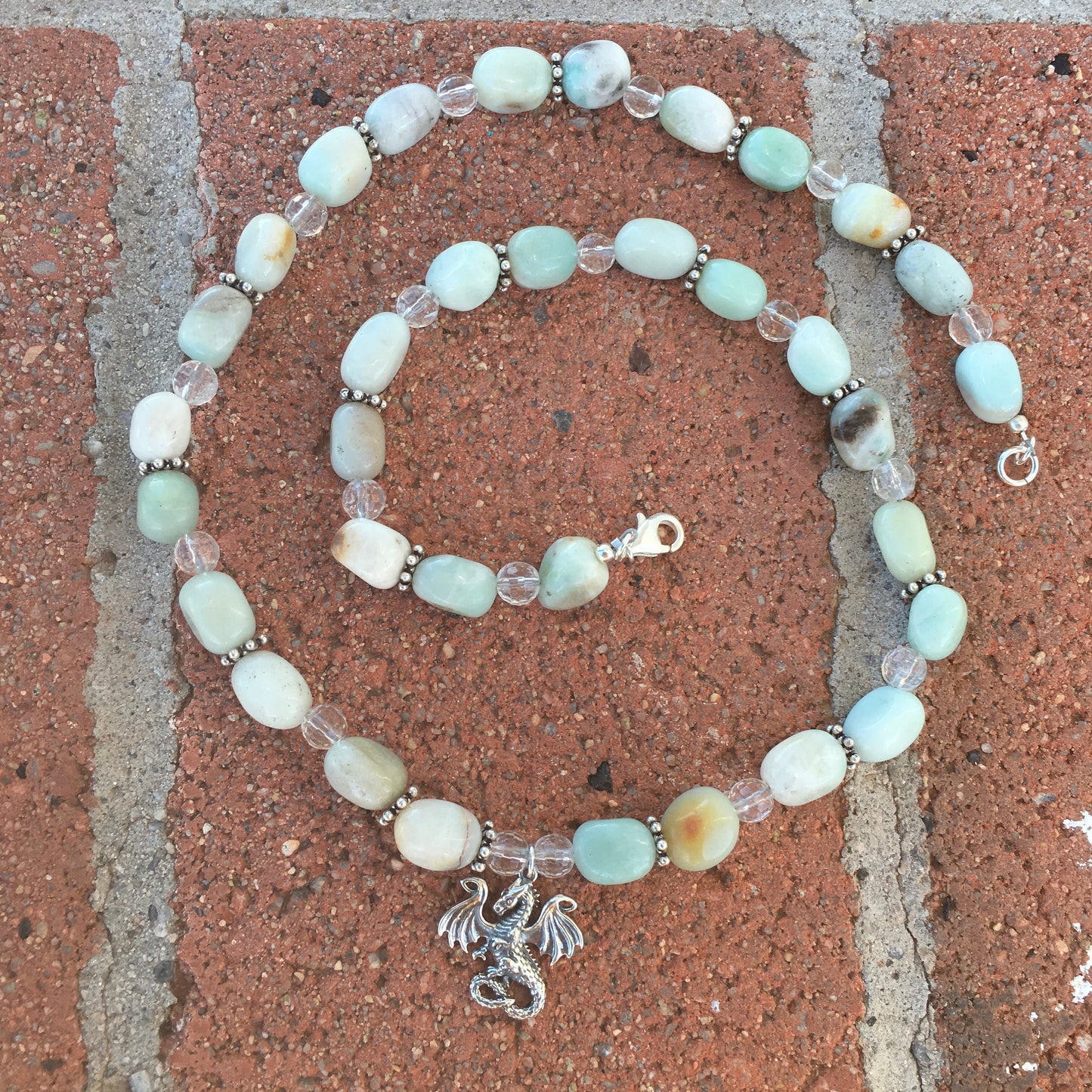 necklace "Frost Dragon" Sterling Dragon pendant, Amazonite, Quartz, Snowflakes, Gift idea, Gender Neutral, Reiki charged, Dragon jewelry