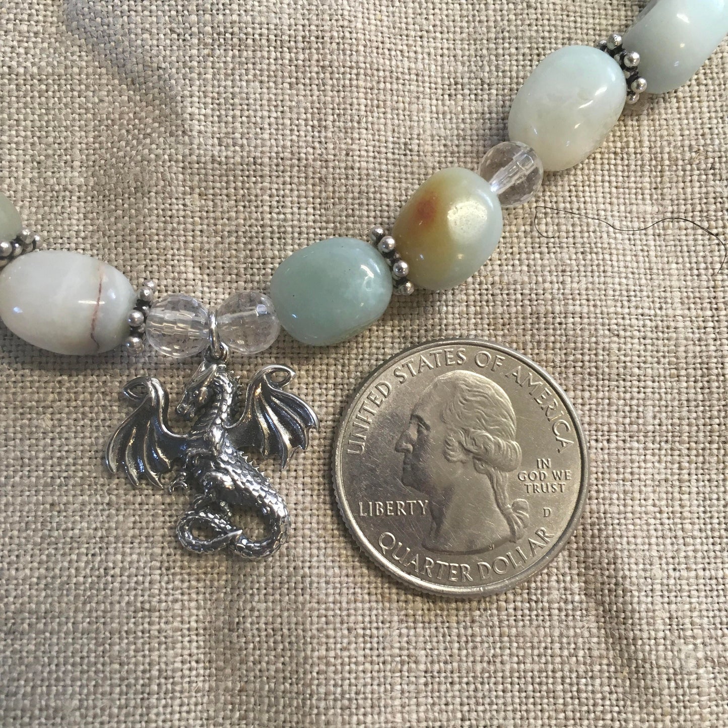 necklace "Frost Dragon" Sterling Dragon pendant, Amazonite, Quartz, Snowflakes, Gift idea, Gender Neutral, Reiki charged, Dragon jewelry