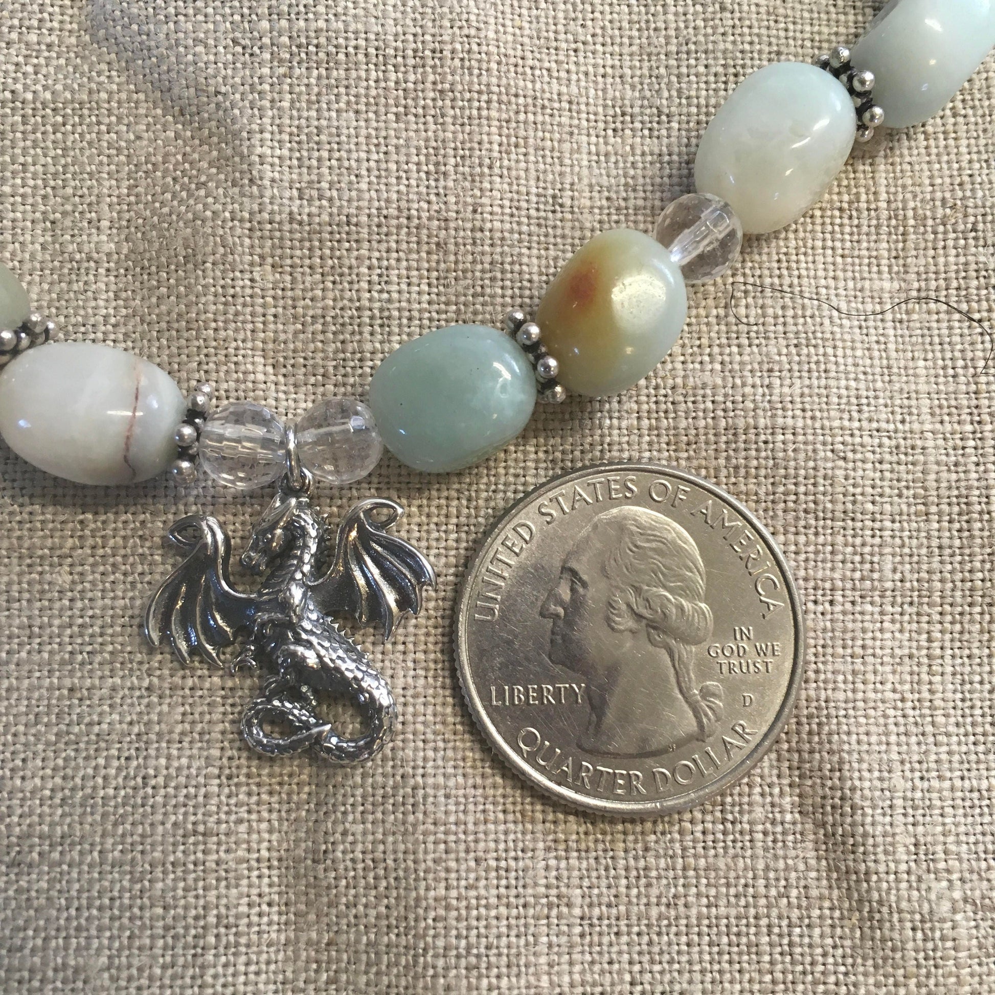 necklace "Frost Dragon" Sterling Dragon pendant, Amazonite, Quartz, Snowflakes, Gift idea, Gender Neutral, Reiki charged, Dragon jewelry