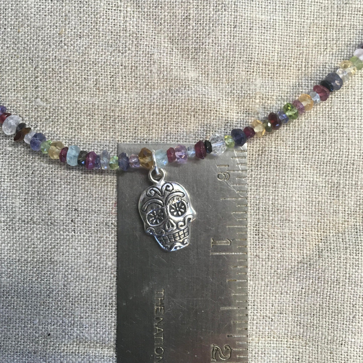 necklace "Sugar Skull" Sterling Sugar Skull, Semi-precious stones, Day of the Dead, Gift Idea, Gender Neutral, Samhain, Reiki, Halloween