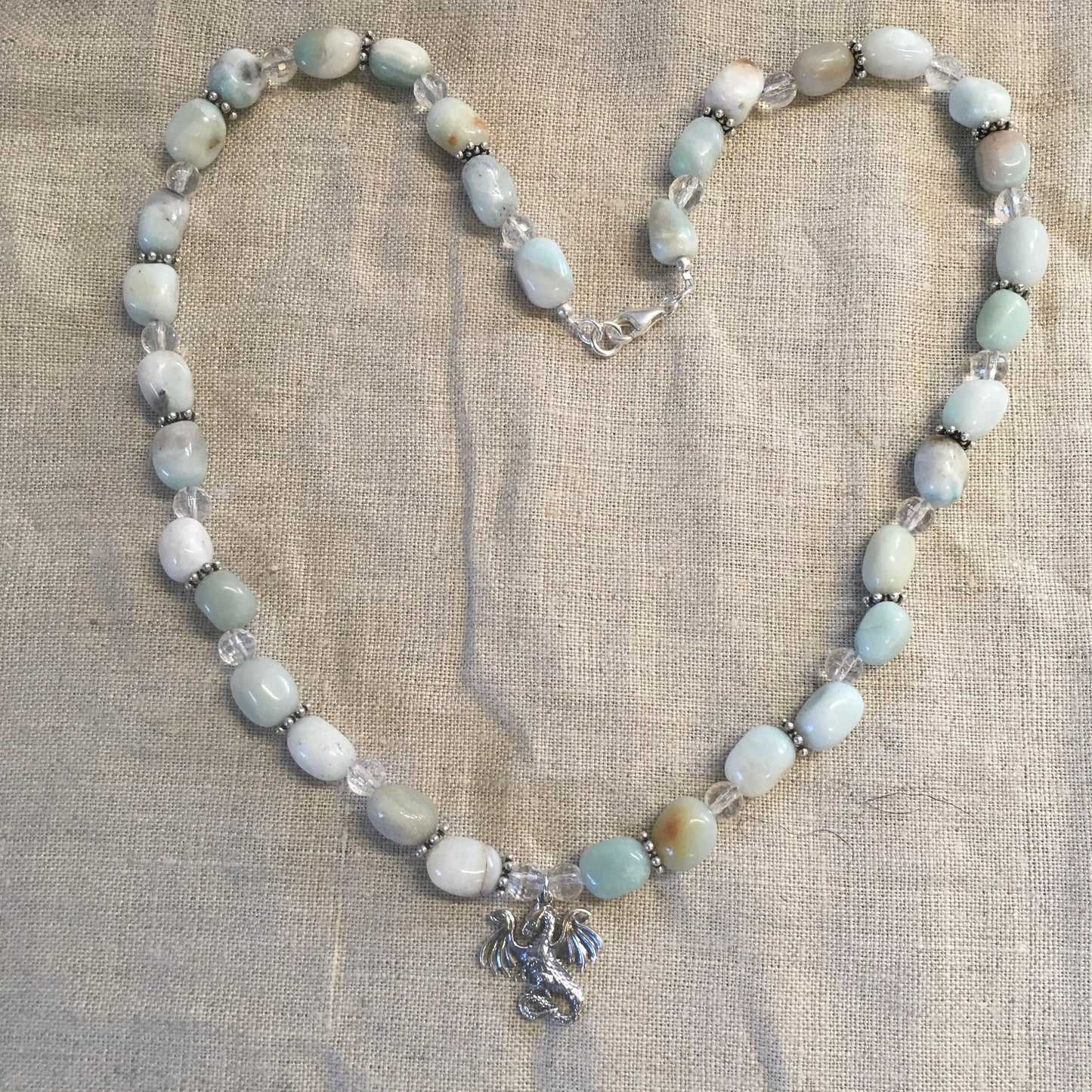 necklace "Frost Dragon" Sterling Dragon pendant, Amazonite, Quartz, Snowflakes, Gift idea, Gender Neutral, Reiki charged, Dragon jewelry