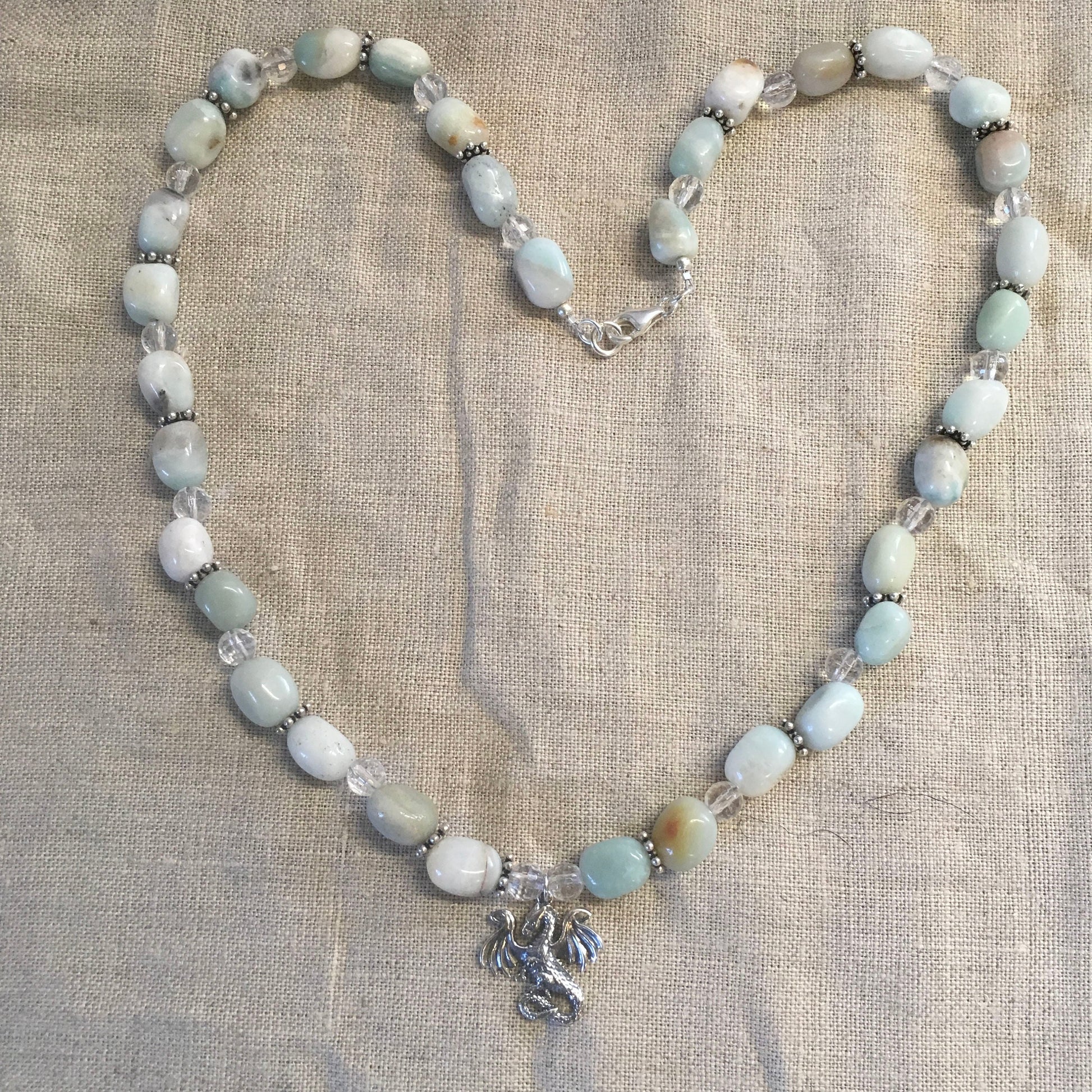 necklace "Frost Dragon" Sterling Dragon pendant, Amazonite, Quartz, Snowflakes, Gift idea, Gender Neutral, Reiki charged, Dragon jewelry
