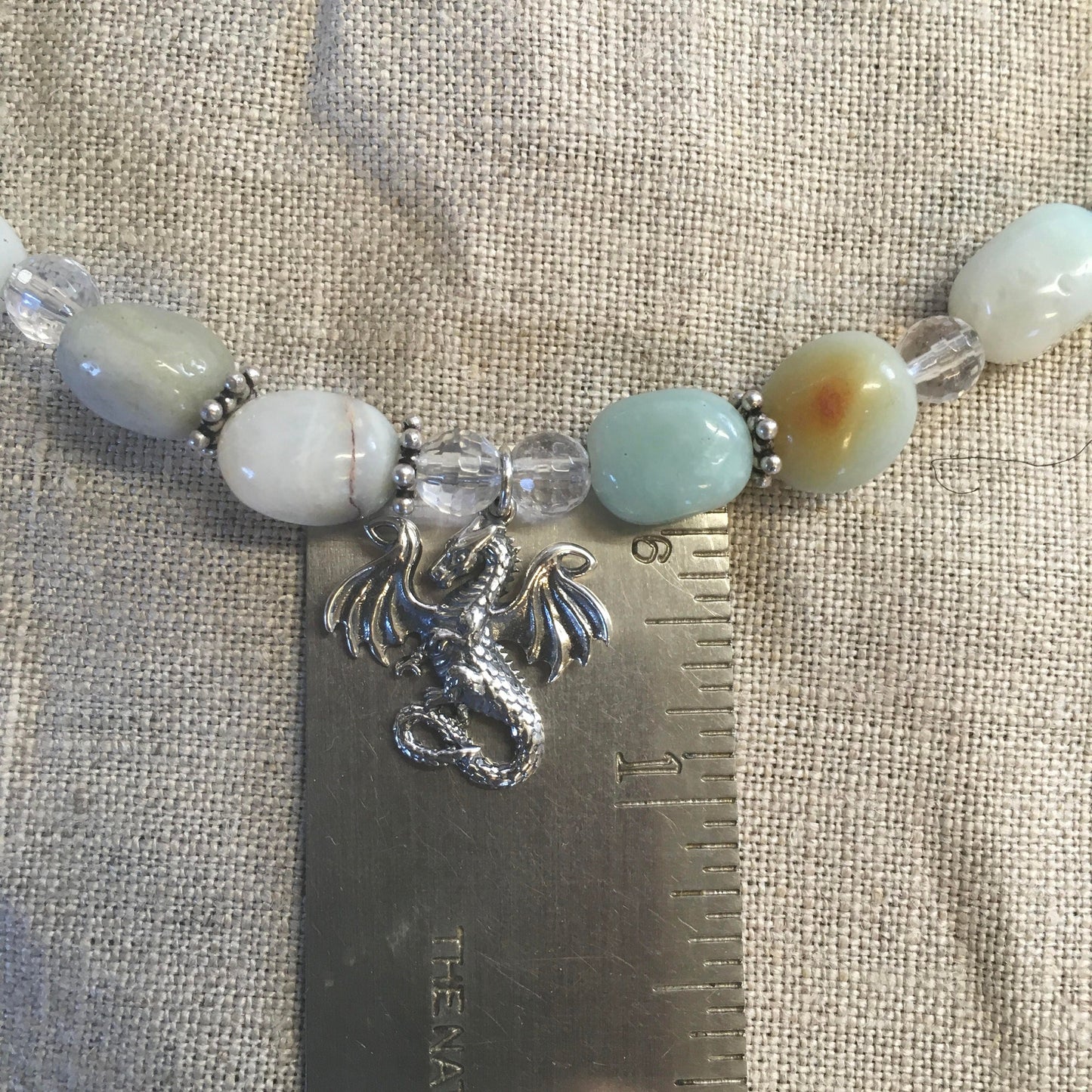 necklace "Frost Dragon" Sterling Dragon pendant, Amazonite, Quartz, Snowflakes, Gift idea, Gender Neutral, Reiki charged, Dragon jewelry