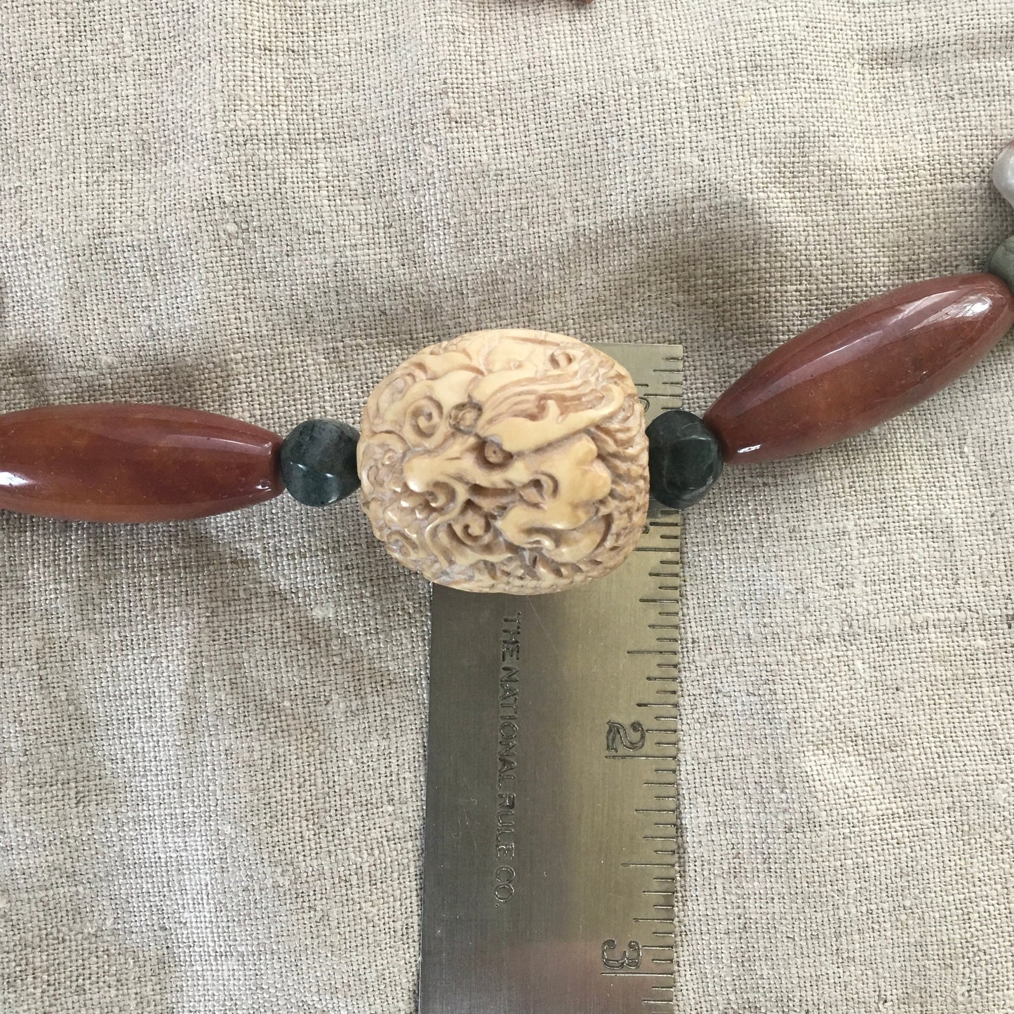 necklace "Luck Dragon" Carved Vintage Dragon Bead, Agate, Serpentine, Jasper, Dragon Statement Piece, Reiki vibe, Gift Idea, Gender Neutral