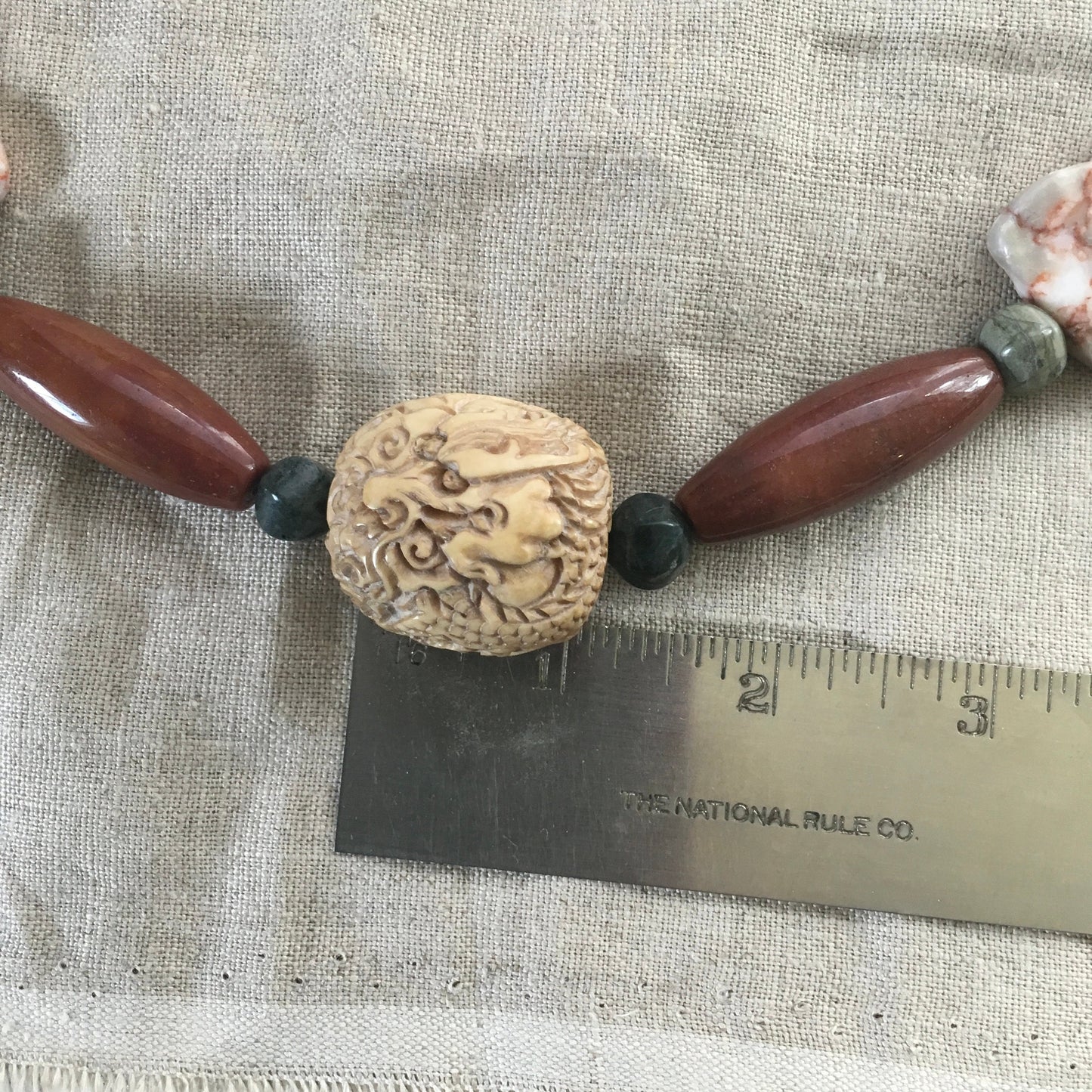 necklace "Luck Dragon" Carved Vintage Dragon Bead, Agate, Serpentine, Jasper, Dragon Statement Piece, Reiki vibe, Gift Idea, Gender Neutral