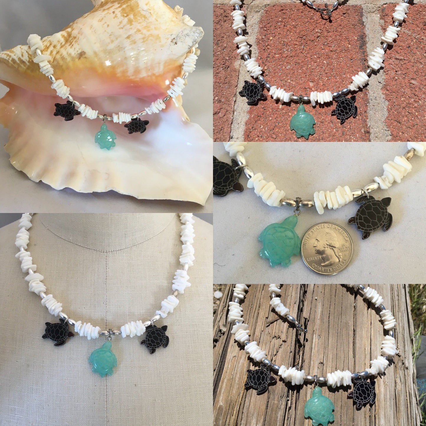 necklace "Crush" Sea Turtle charms, Shell necklace, Surfer wear, Ocean jewelry, Gender Neutral, Reiki charged, Gift idea, Mens necklace