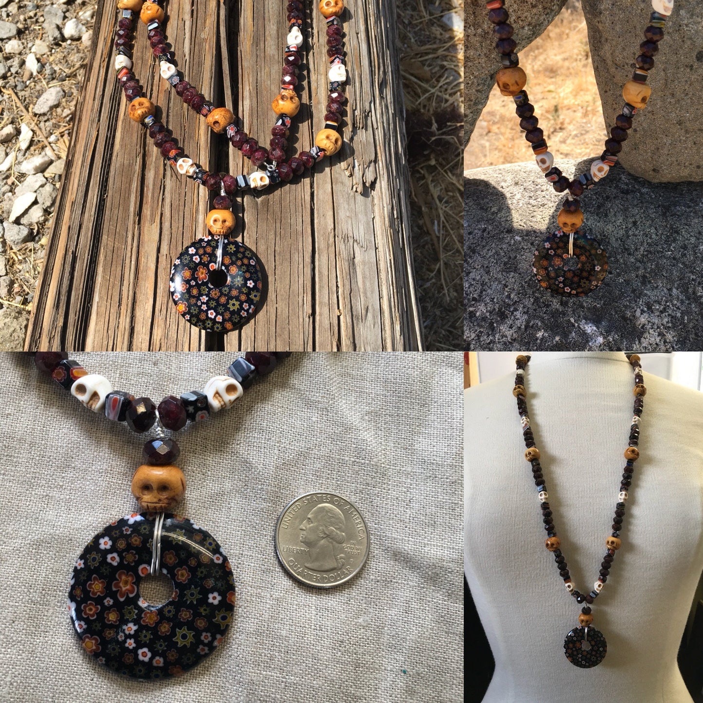 necklace "Despoina" Persephone necklace, Millefiori, Skulls, Garnet, Statement piece, Underworld, Reiki charged, Gift Idea, For Anyone