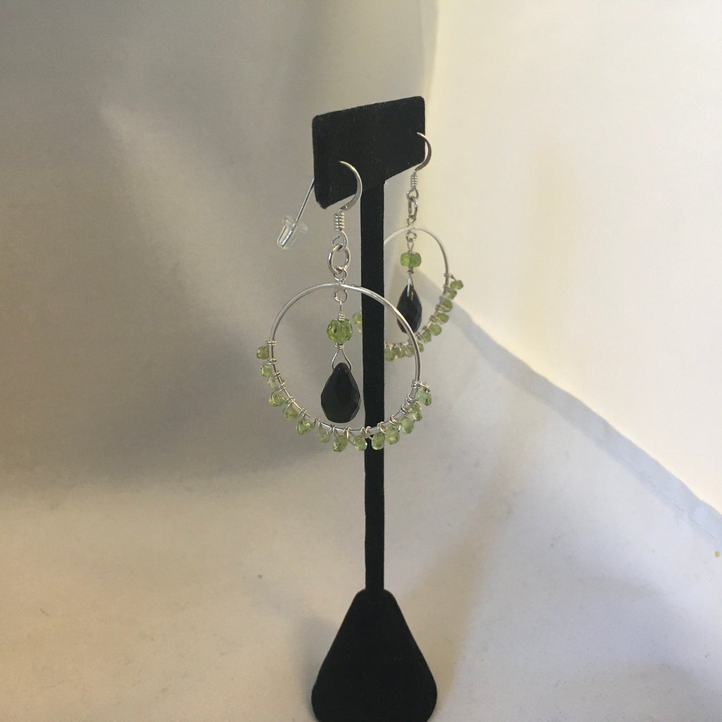 earrings "Forest Hoops" Sterling Hoops, Green Tourmaline, Peridot, Wire wrapped, Statement Earrings, Reiki charged, Hoop Earrings, Gift idea