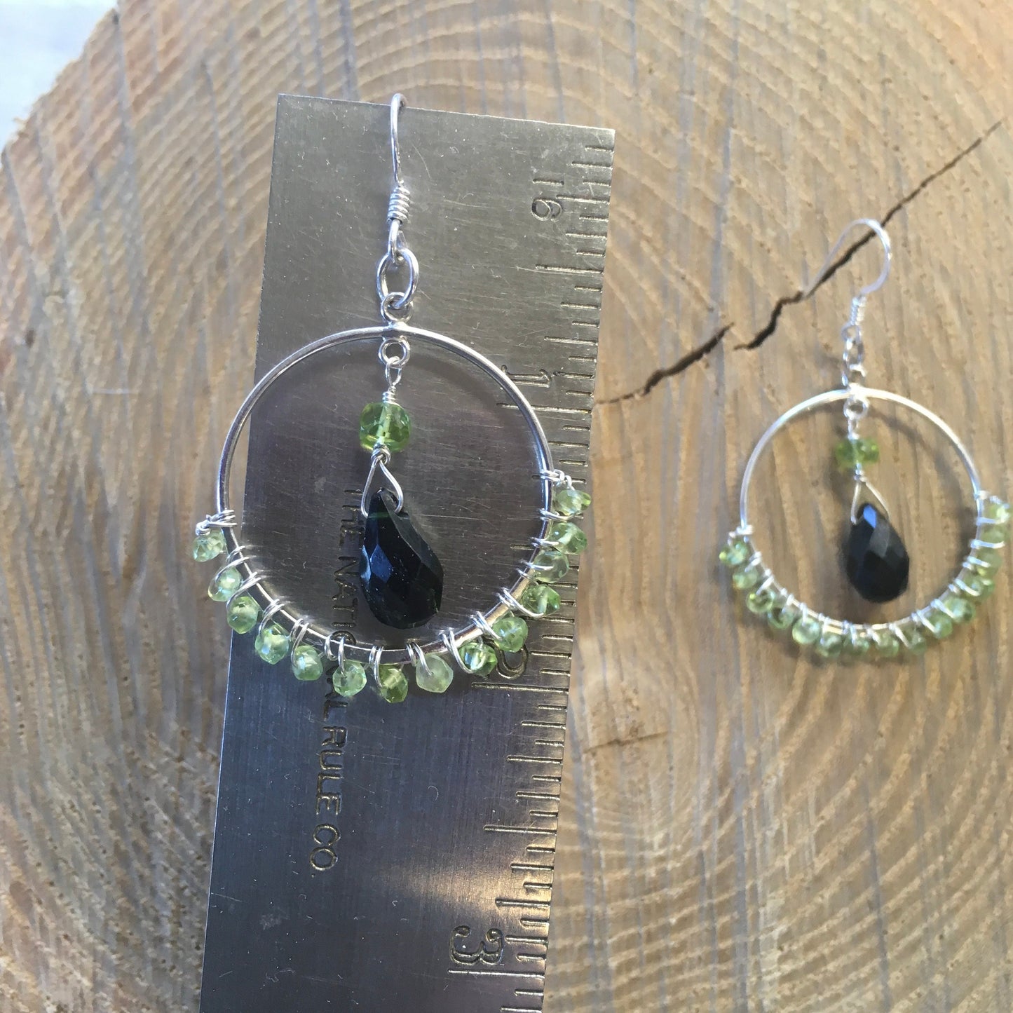 earrings "Forest Hoops" Sterling Hoops, Green Tourmaline, Peridot, Wire wrapped, Statement Earrings, Reiki charged, Hoop Earrings, Gift idea