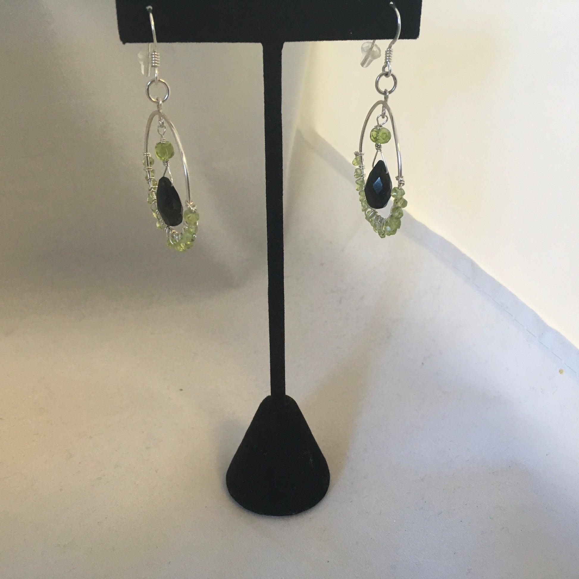 earrings "Forest Hoops" Sterling Hoops, Green Tourmaline, Peridot, Wire wrapped, Statement Earrings, Reiki charged, Hoop Earrings, Gift idea