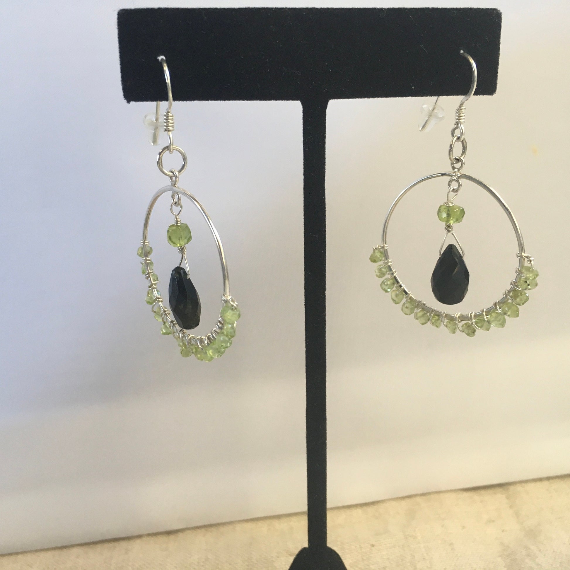 earrings "Forest Hoops" Sterling Hoops, Green Tourmaline, Peridot, Wire wrapped, Statement Earrings, Reiki charged, Hoop Earrings, Gift idea