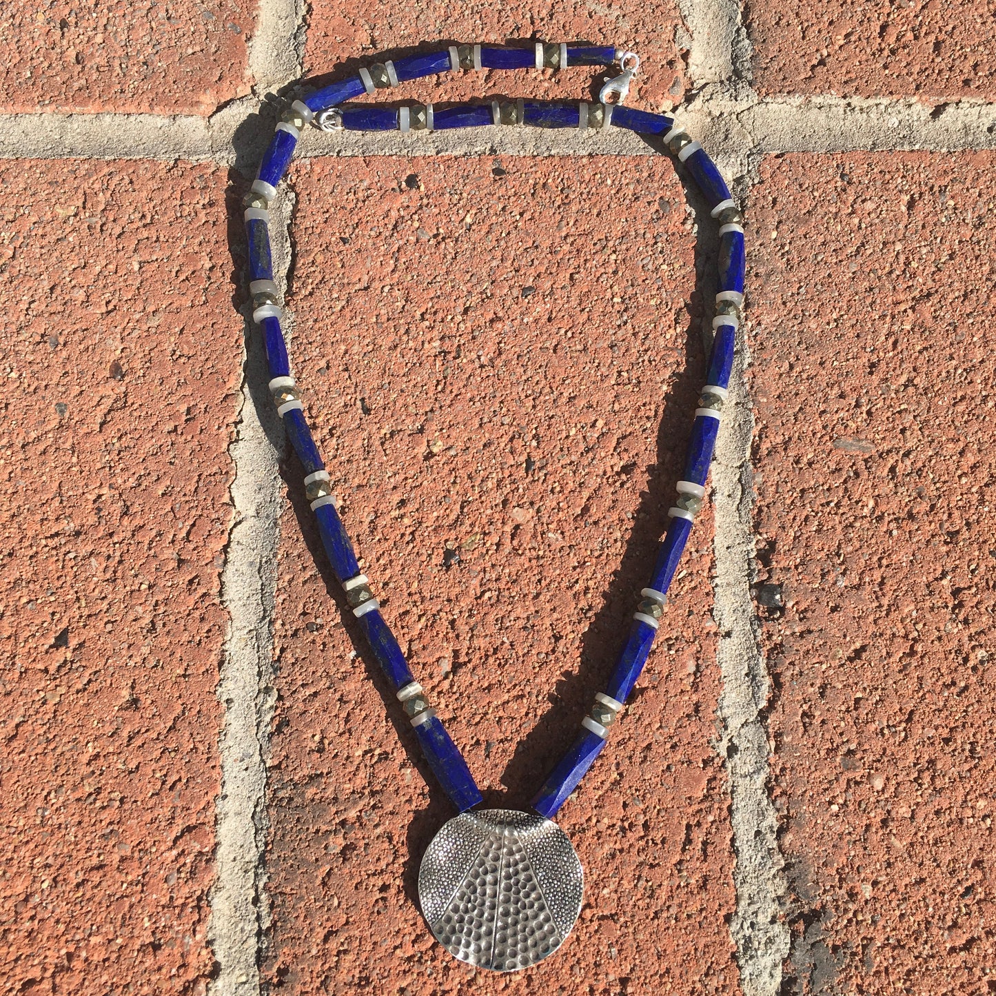 necklace "Universal Flow" Hill Tribe Silver pendant, Afghan Lapis, Grey Moonstone, Pyrite, Gender Neutral, Gift idea, Reiki charged