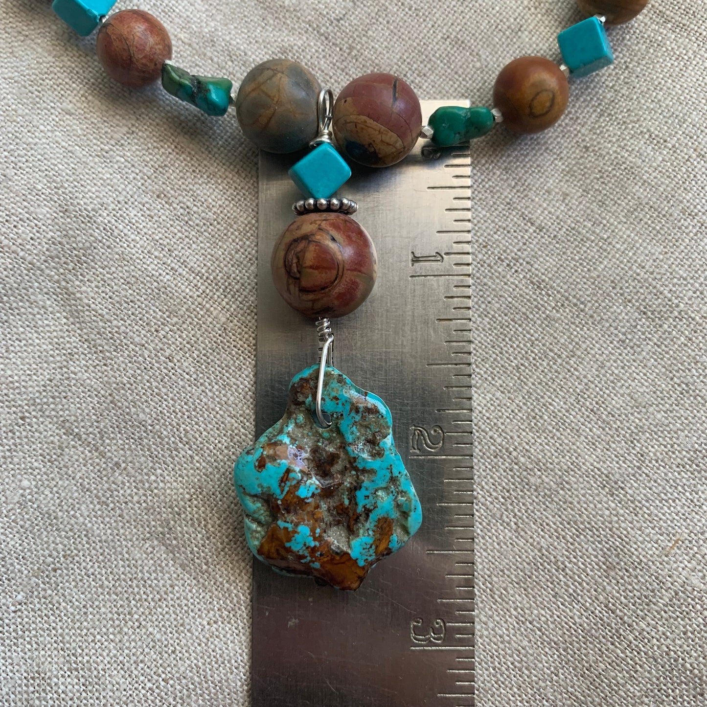 necklace "Desert Summer" Kingman Turquoise & Jasper pendant, Turquoise, Jasper, Animal Fetish, Gift idea, Wild West jewelry, Gender Neutral