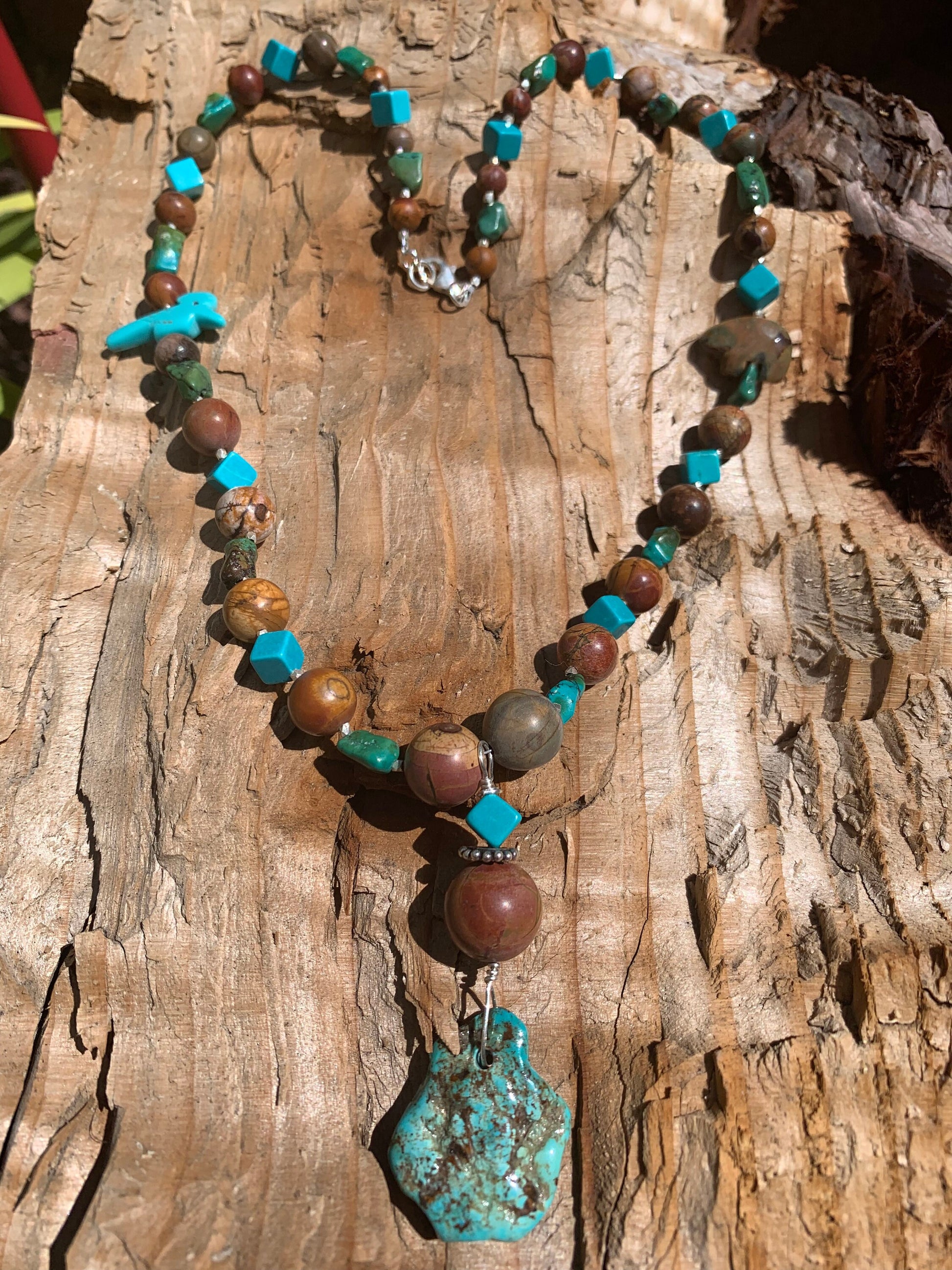 necklace "Desert Summer" Kingman Turquoise & Jasper pendant, Turquoise, Jasper, Animal Fetish, Gift idea, Wild West jewelry, Gender Neutral