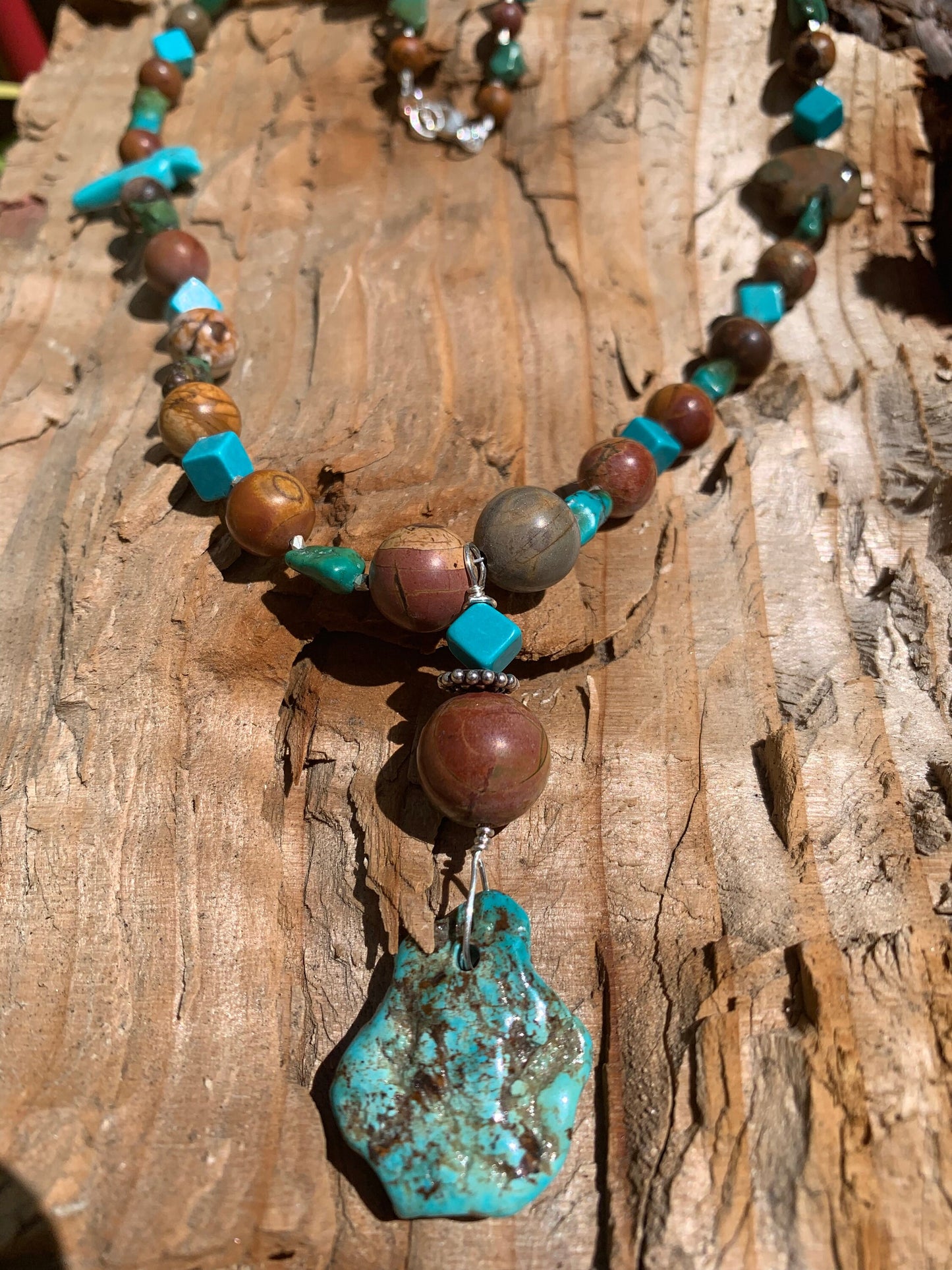 necklace "Desert Summer" Kingman Turquoise & Jasper pendant, Turquoise, Jasper, Animal Fetish, Gift idea, Wild West jewelry, Gender Neutral
