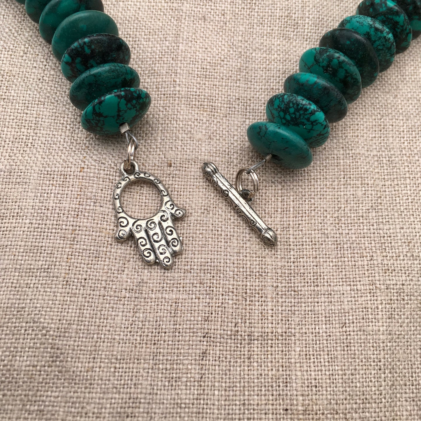 necklace “Sun Mask” Carved Bone Sun pendant, Turquoise, Red fire coral, Pewter beads, Hamsa toggle, reiki charged, Gender Neutral jewelry