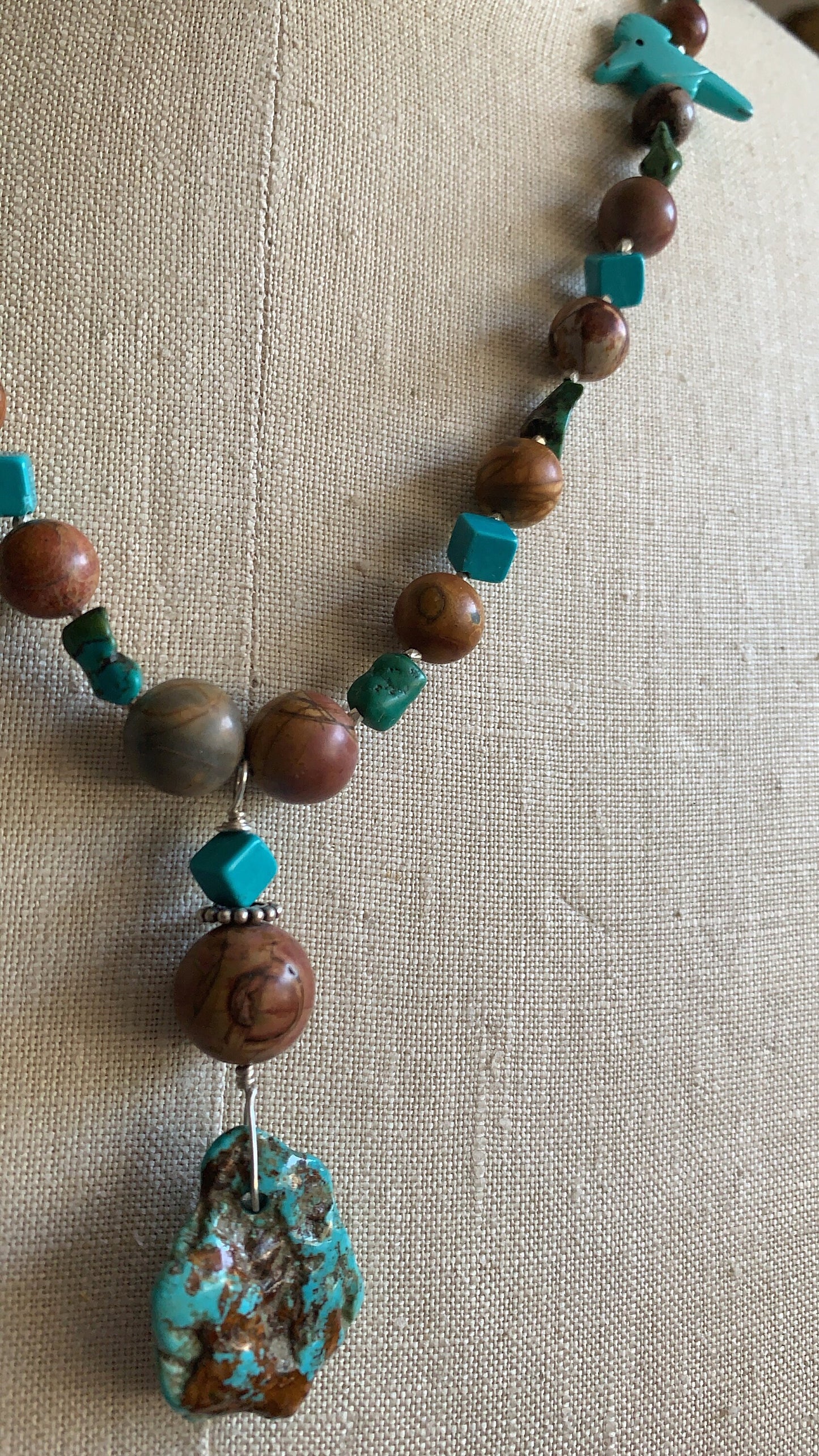necklace "Desert Summer" Kingman Turquoise & Jasper pendant, Turquoise, Jasper, Animal Fetish, Gift idea, Wild West jewelry, Gender Neutral