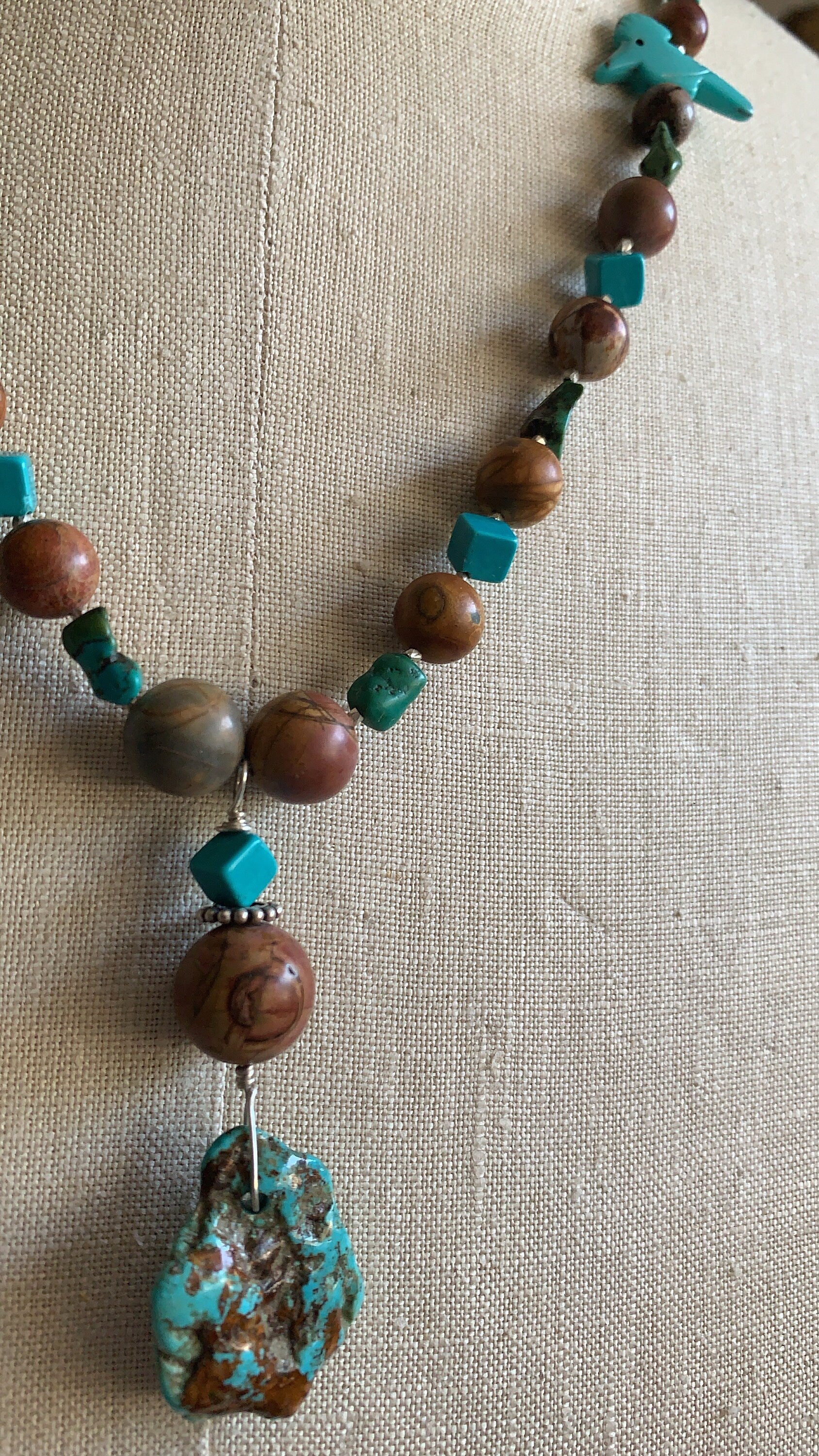 necklace "Desert Summer" Kingman Turquoise & Jasper pendant, Turquoise, Jasper, Animal Fetish, Gift idea, Wild West jewelry, Gender Neutral