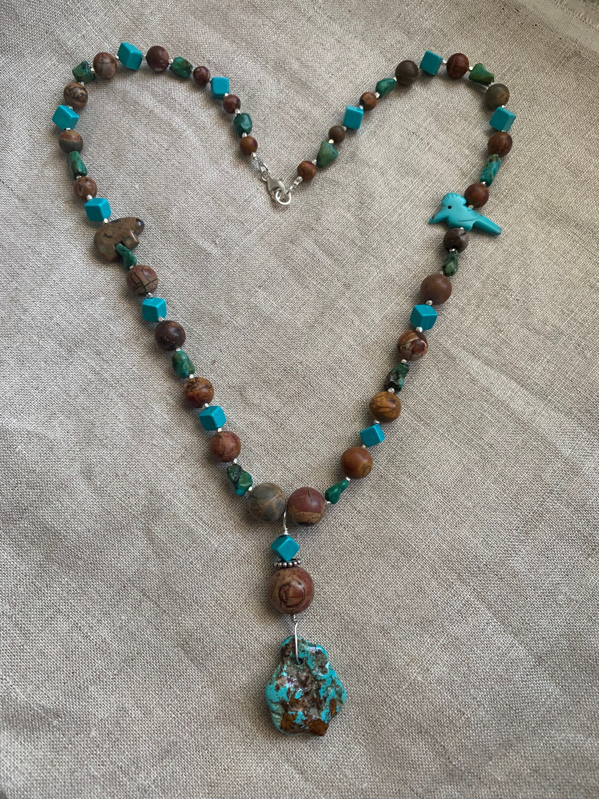 necklace "Desert Summer" Kingman Turquoise & Jasper pendant, Turquoise, Jasper, Animal Fetish, Gift idea, Wild West jewelry, Gender Neutral