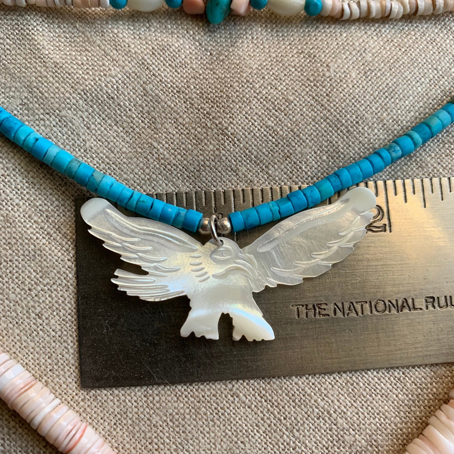 necklace "Freedom" Multi-strand necklace, Turquoise, MOP Bird of Prey, Shell heishi, Boho Style, Gender Neutral, Southwest Series, Reiki