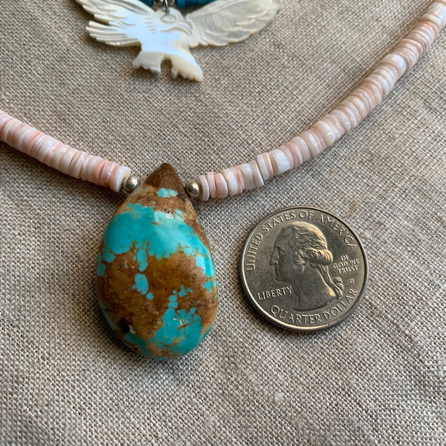 necklace "Freedom" Multi-strand necklace, Turquoise, MOP Bird of Prey, Shell heishi, Boho Style, Gender Neutral, Southwest Series, Reiki