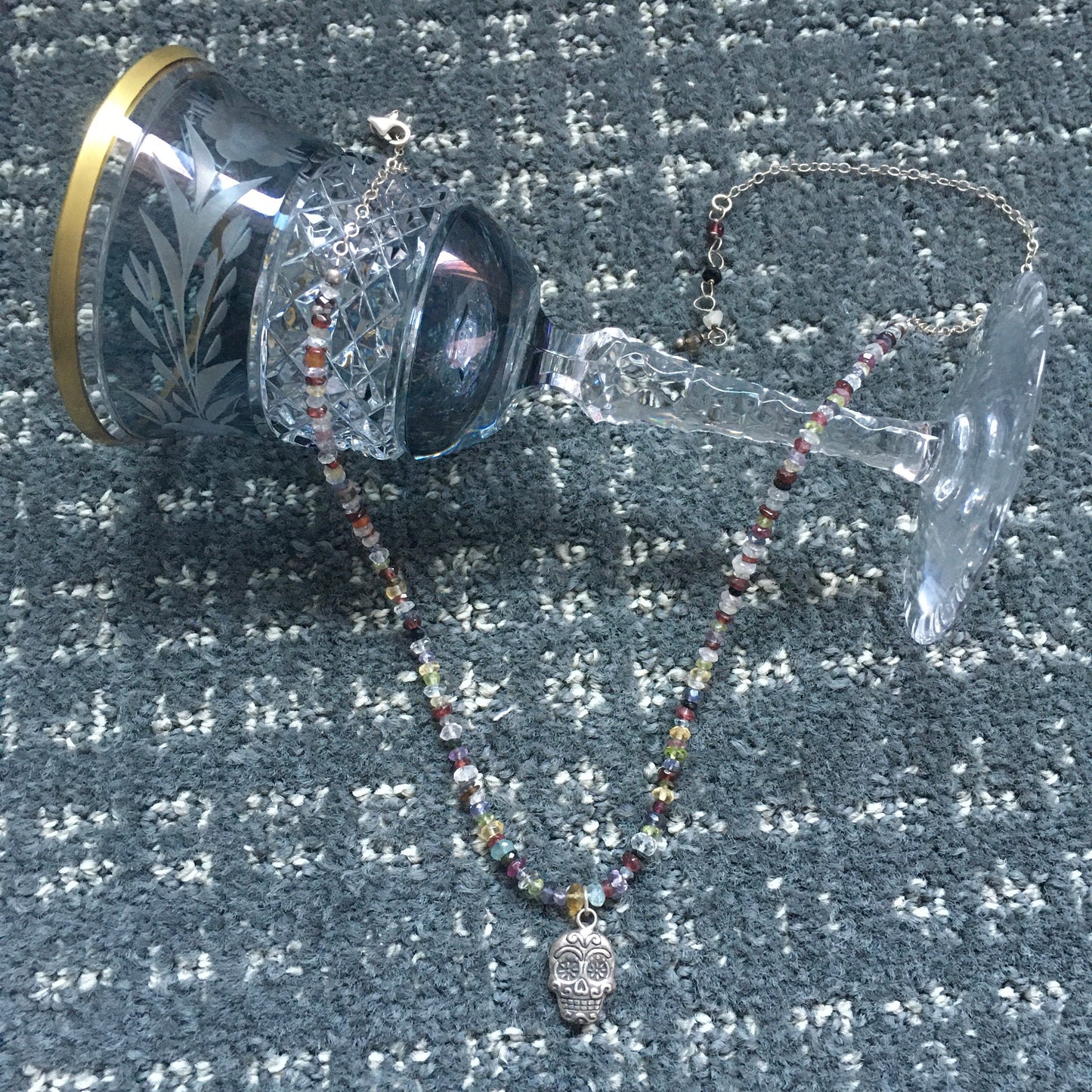 necklace "Sugar Skull" Sterling Sugar Skull, Semi-precious stones, Day of the Dead, Gift Idea, Gender Neutral, Samhain, Reiki, Halloween