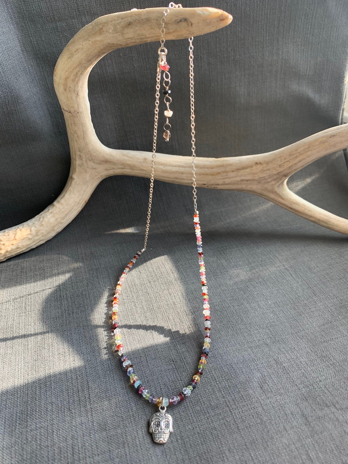 necklace "Sugar Skull" Sterling Sugar Skull, Semi-precious stones, Day of the Dead, Gift Idea, Gender Neutral, Samhain, Reiki, Halloween