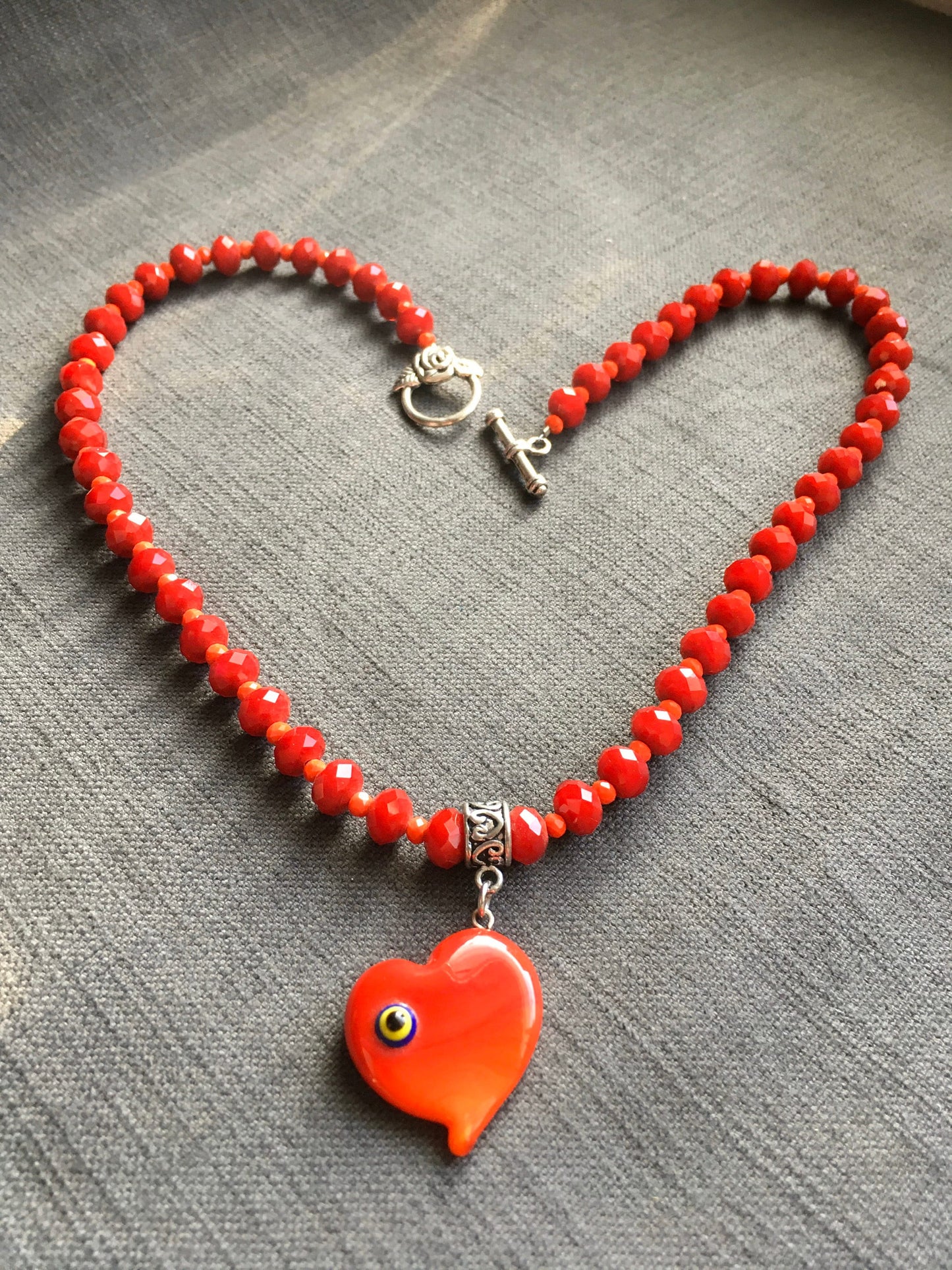 necklace "Red Hots" Murano glass Heart, faceted glass beads, Valentines Day gift, Love, Protection charm, Reiki charged, Gift idea, evil eye