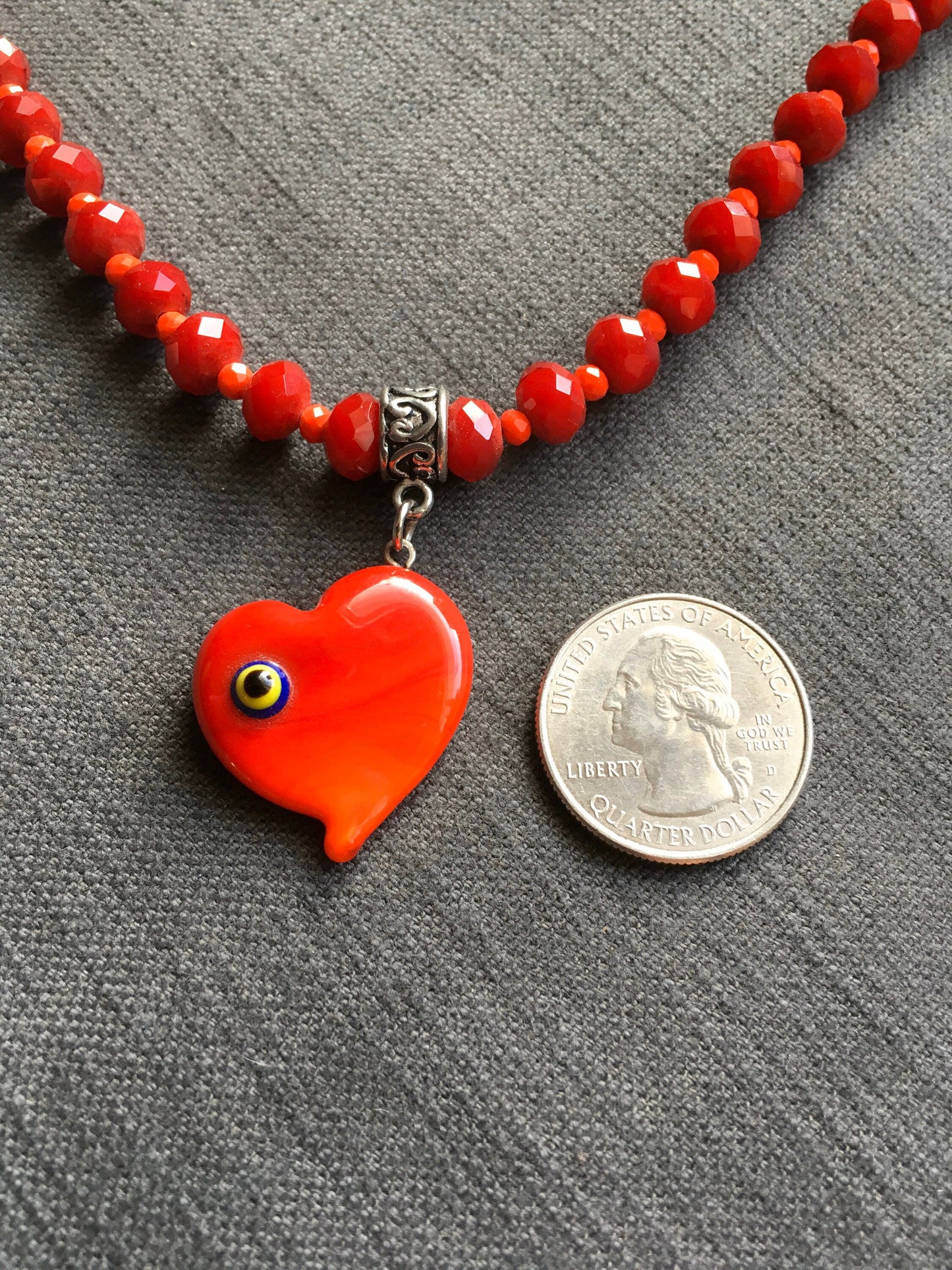necklace "Red Hots" Murano glass Heart, faceted glass beads, Valentines Day gift, Love, Protection charm, Reiki charged, Gift idea, evil eye