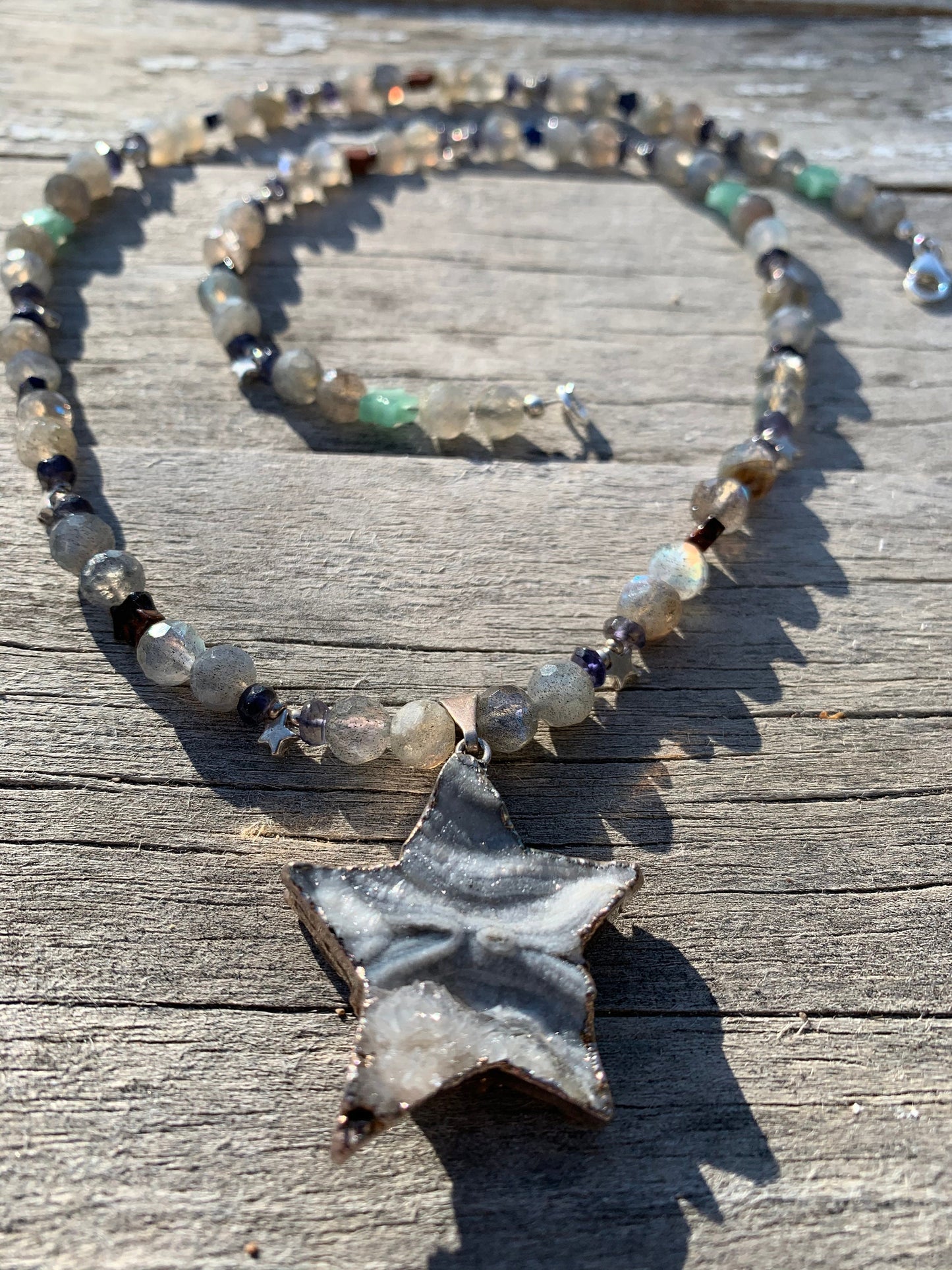necklace "The Stars are Shining" Quartz Druzy Star, Faceted Labradorite, Stone Stars, Sterling Stars, Celestial Series, Statement piece