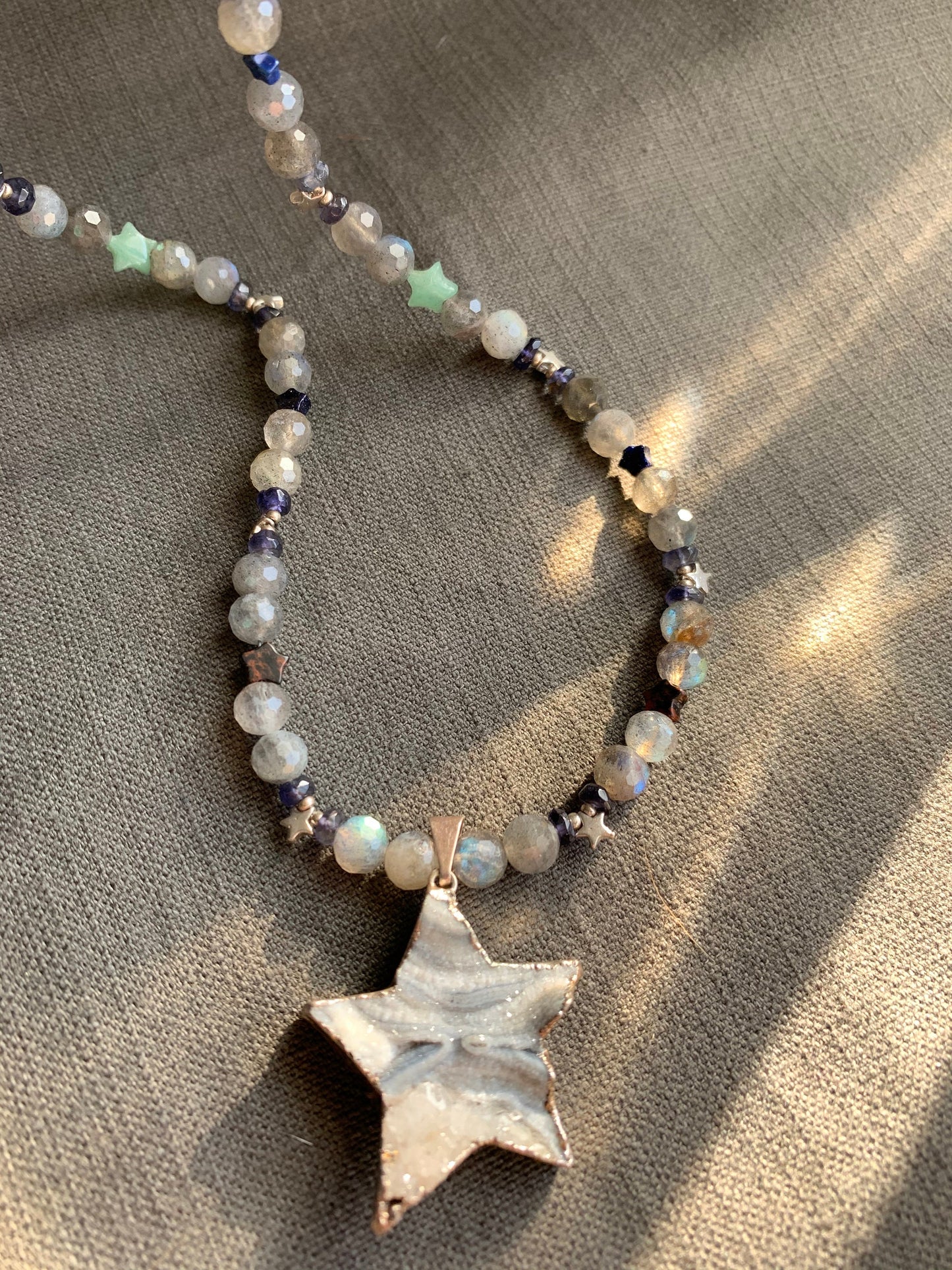 necklace "The Stars are Shining" Quartz Druzy Star, Faceted Labradorite, Stone Stars, Sterling Stars, Celestial Series, Statement piece