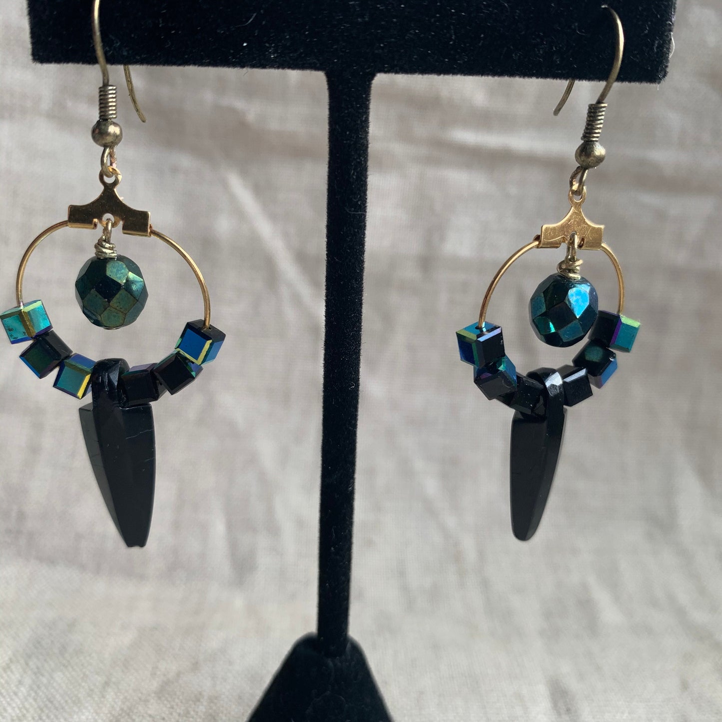 Earrings “Glass Daggers” vintage glass daggers beads, Swarovski cubes, Vintage beads, Hoop earrings, Dramatic earrings, Statement earrings