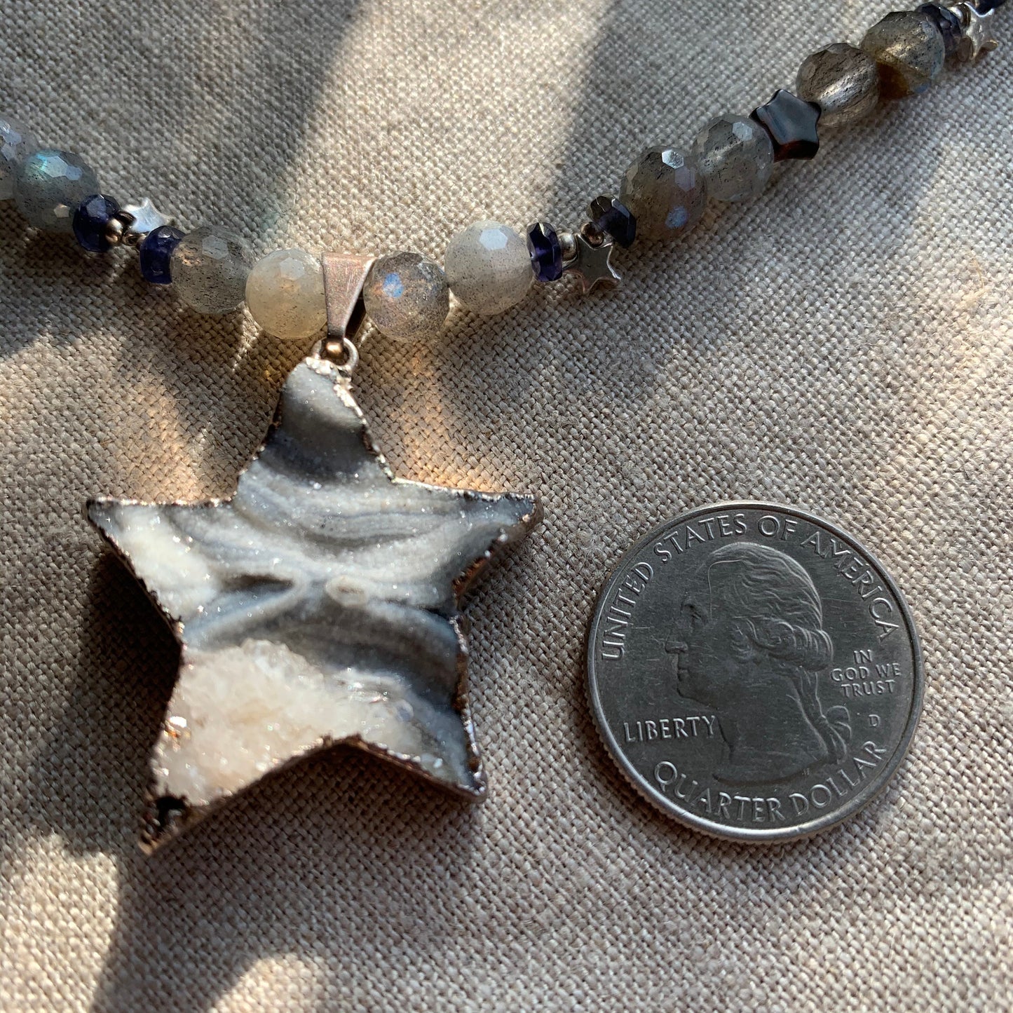 necklace "The Stars are Shining" Quartz Druzy Star, Faceted Labradorite, Stone Stars, Sterling Stars, Celestial Series, Statement piece