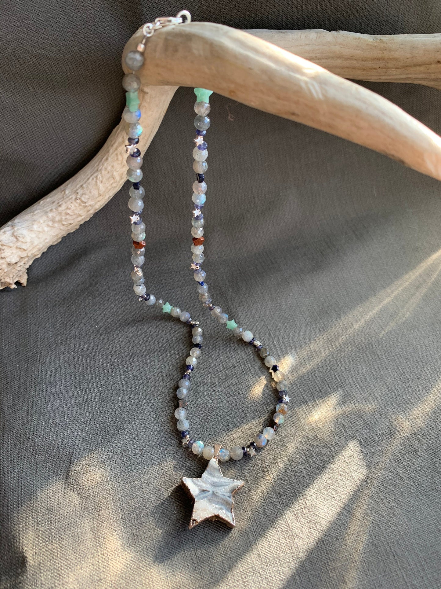 necklace "The Stars are Shining" Quartz Druzy Star, Faceted Labradorite, Stone Stars, Sterling Stars, Celestial Series, Statement piece