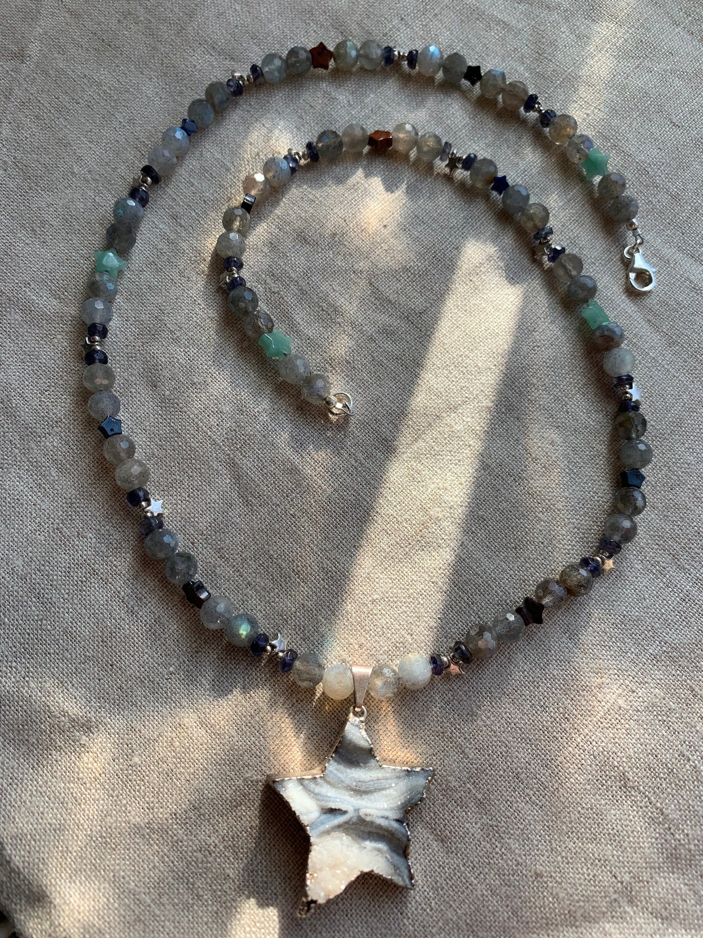 necklace "The Stars are Shining" Quartz Druzy Star, Faceted Labradorite, Stone Stars, Sterling Stars, Celestial Series, Statement piece