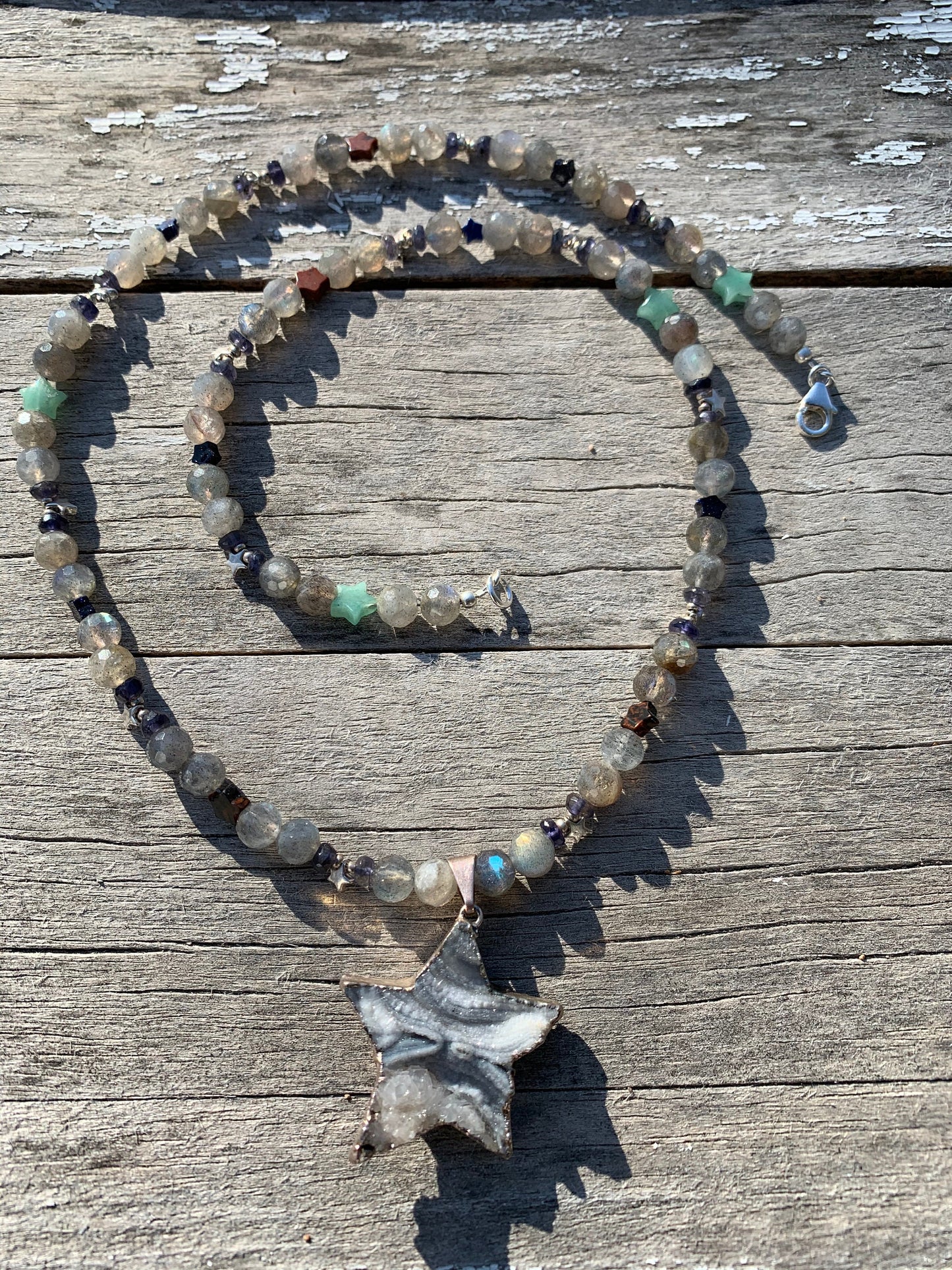 necklace "The Stars are Shining" Quartz Druzy Star, Faceted Labradorite, Stone Stars, Sterling Stars, Celestial Series, Statement piece