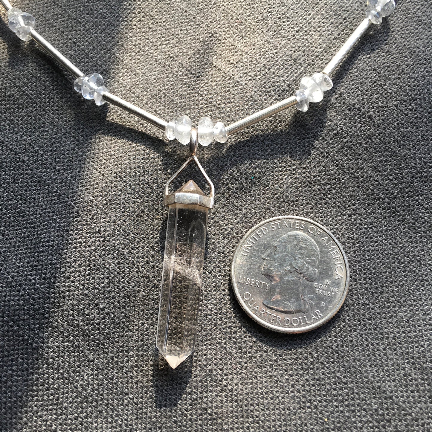 Necklace "Beacon of Light" Clear Quartz pendant, Sterling beads, Quartz, Crystal necklace, Gender Neutral jewelry, Gift idea