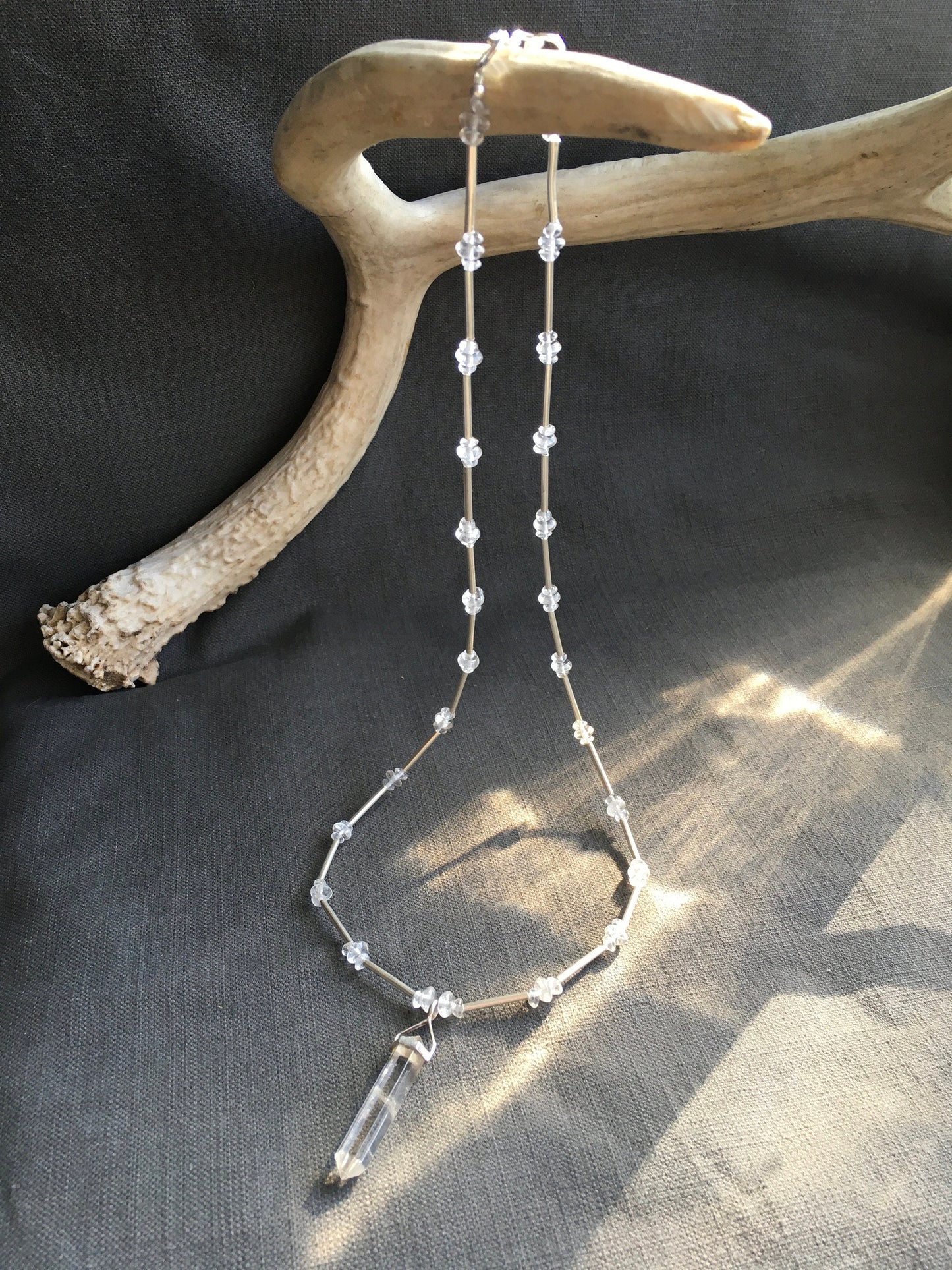 Necklace "Beacon of Light" Clear Quartz pendant, Sterling beads, Quartz, Crystal necklace, Gender Neutral jewelry, Gift idea