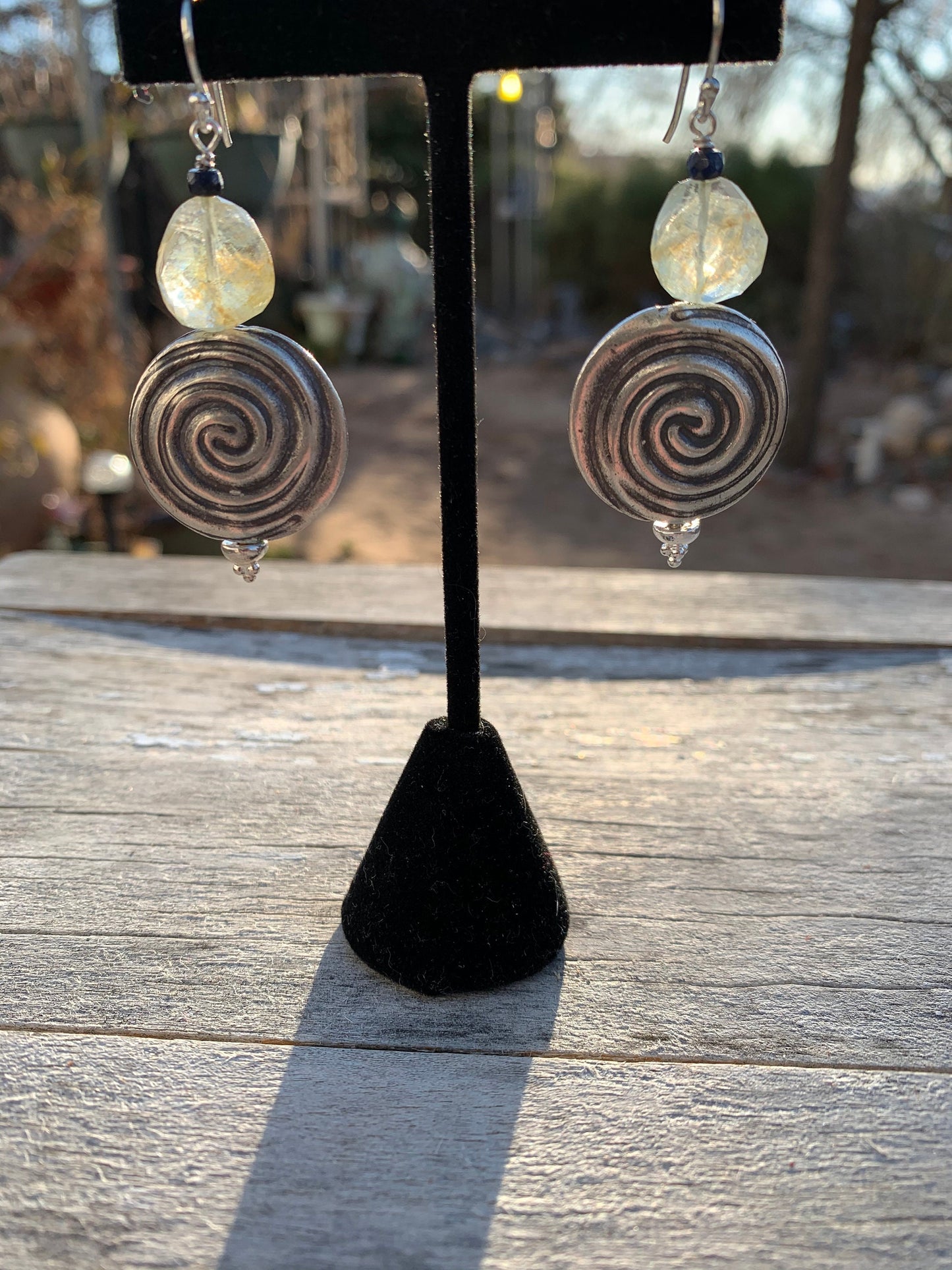 Earrings “Water Swirl” Aquamarine, Sapphires, Hill Tribe Silver Spirals, Statement earrings, Water jewelry, Ocean earrings, March birthstone