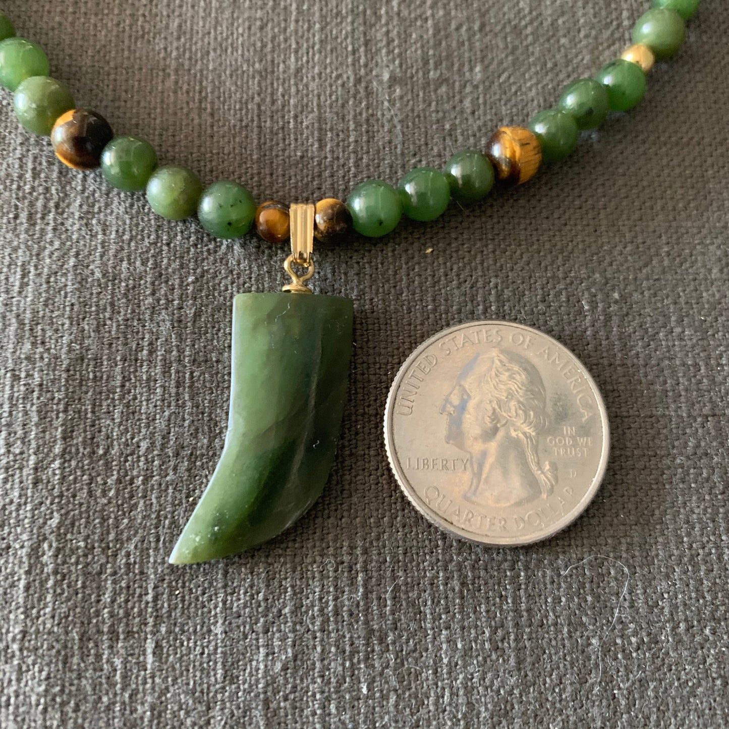 Necklace "Jade Tiger" Vintage Jade Claw/tooth, Tigers Eye, Jade jewelry, Gender Neutral, Vintage beads, Gift Idea, Tiger energy