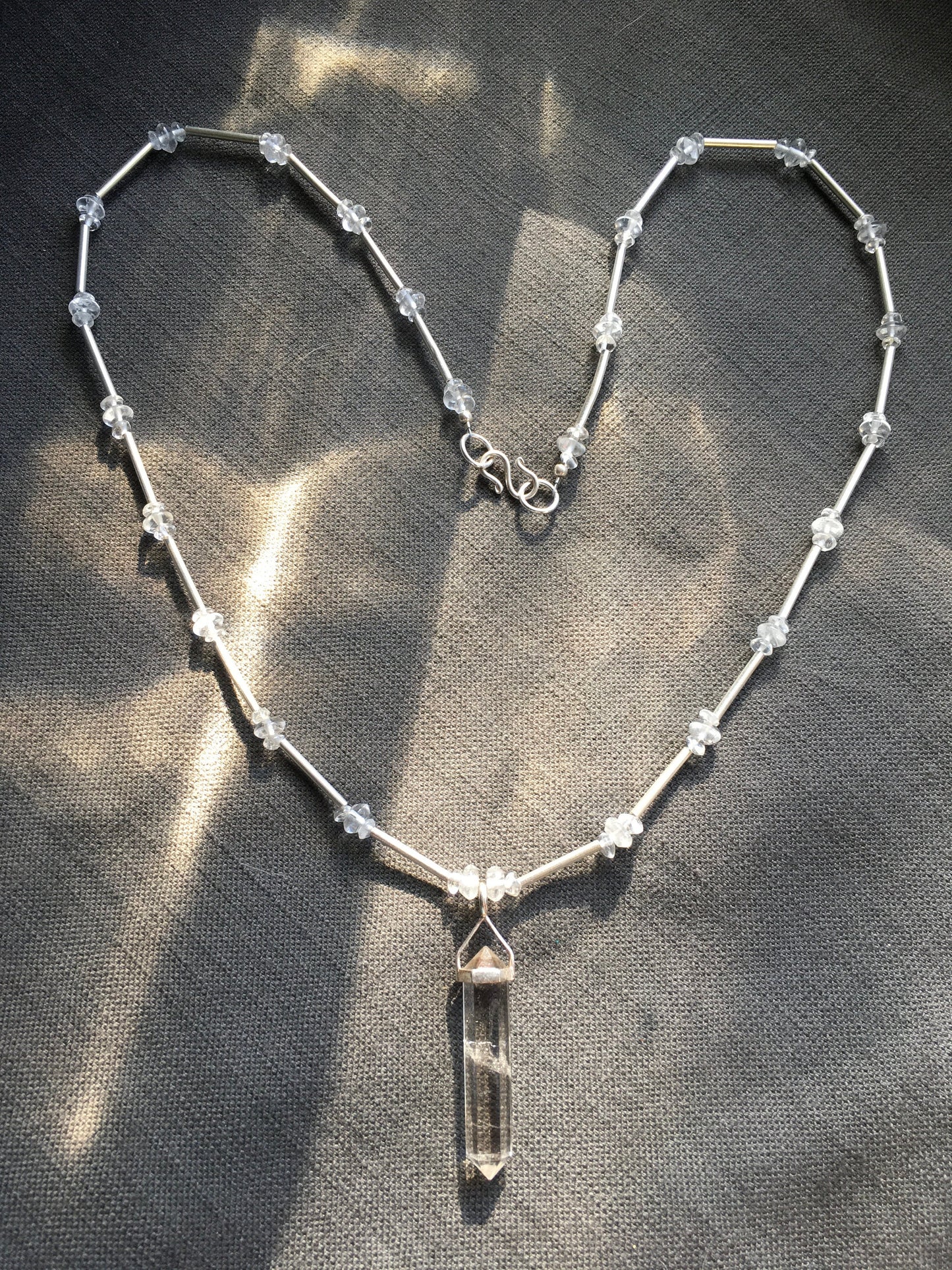 Necklace "Beacon of Light" Clear Quartz pendant, Sterling beads, Quartz, Crystal necklace, Gender Neutral jewelry, Gift idea