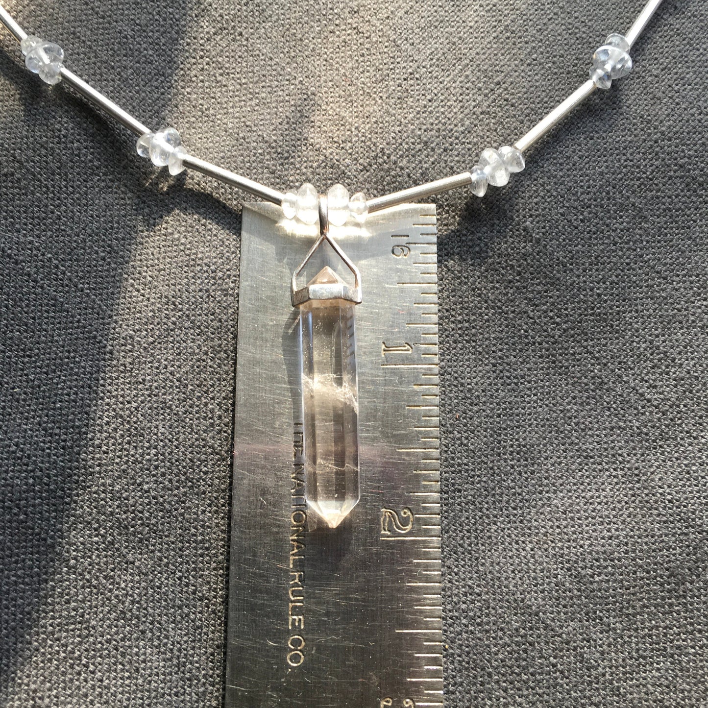Necklace "Beacon of Light" Clear Quartz pendant, Sterling beads, Quartz, Crystal necklace, Gender Neutral jewelry, Gift idea