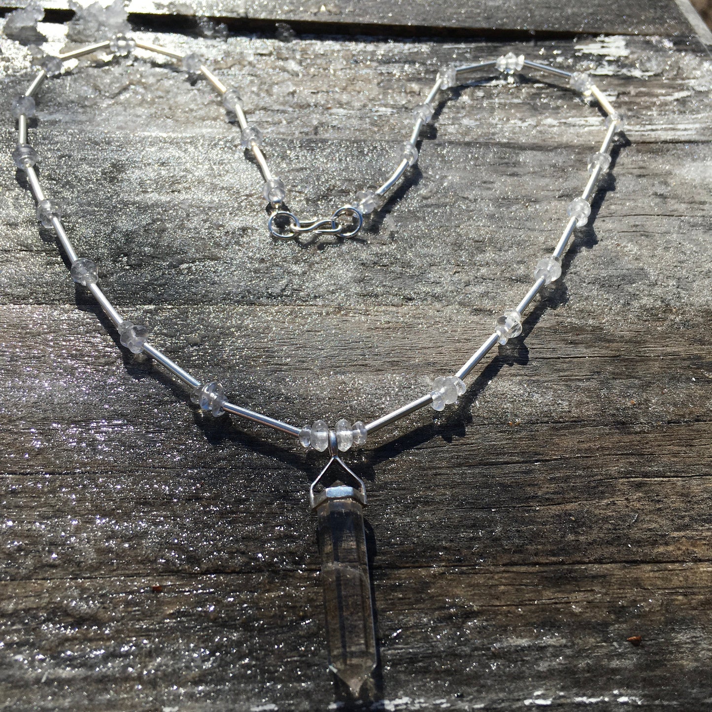 Necklace "Beacon of Light" Clear Quartz pendant, Sterling beads, Quartz, Crystal necklace, Gender Neutral jewelry, Gift idea
